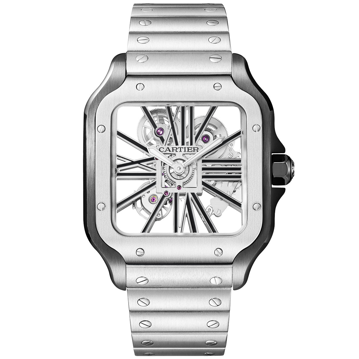 Cartier Santos Skeleton Steel Black ADLC Watch WHSA0007