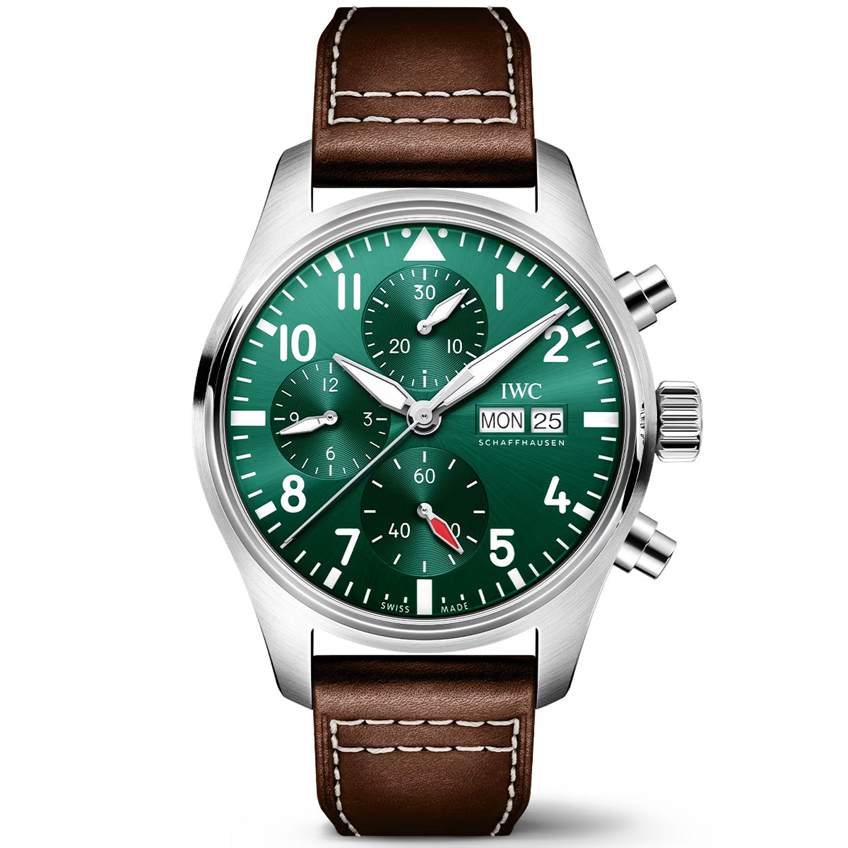 IWC Schaffhausen Pilot s 41mm Green Dial Chronograph Strap Watch