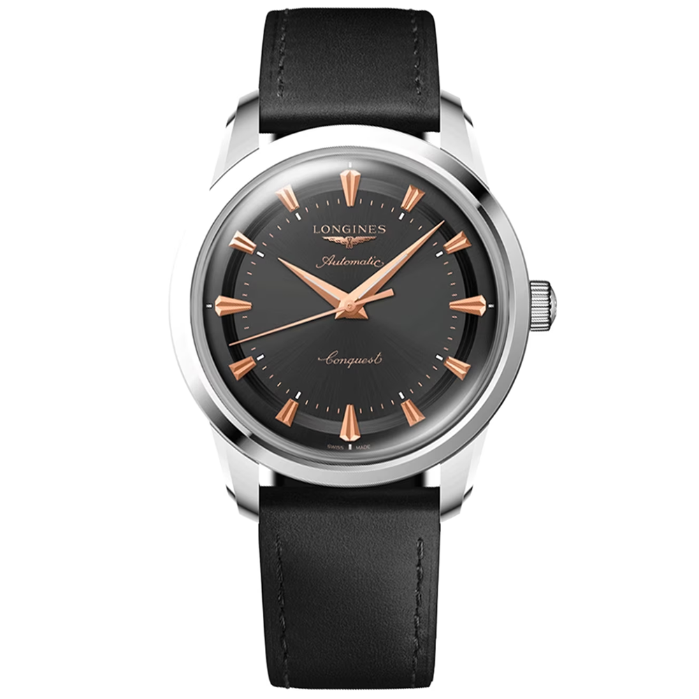 Longines conquest best sale black leather strap