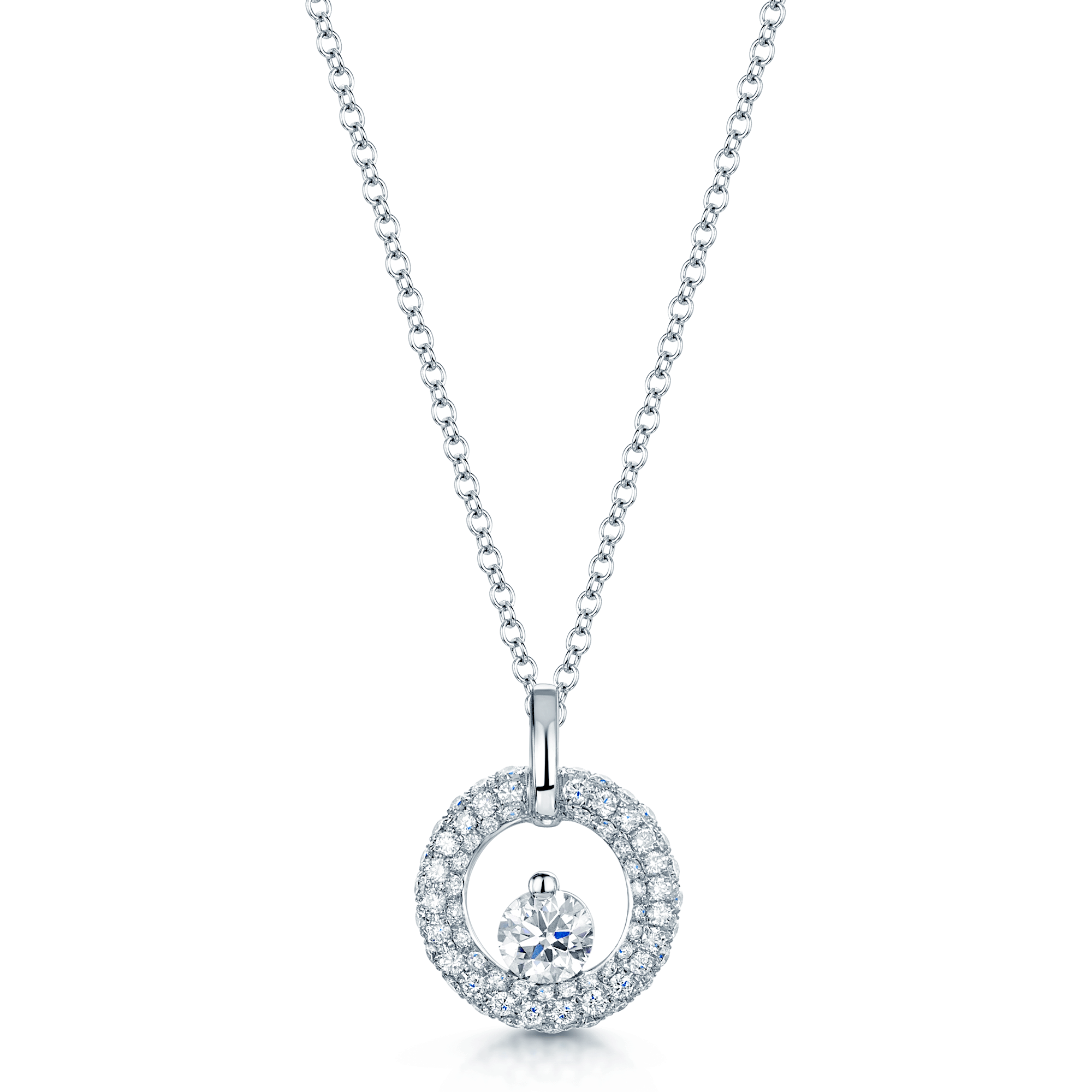 Gorgeous Diamond Circle Pendant Necklace Yellow Gold