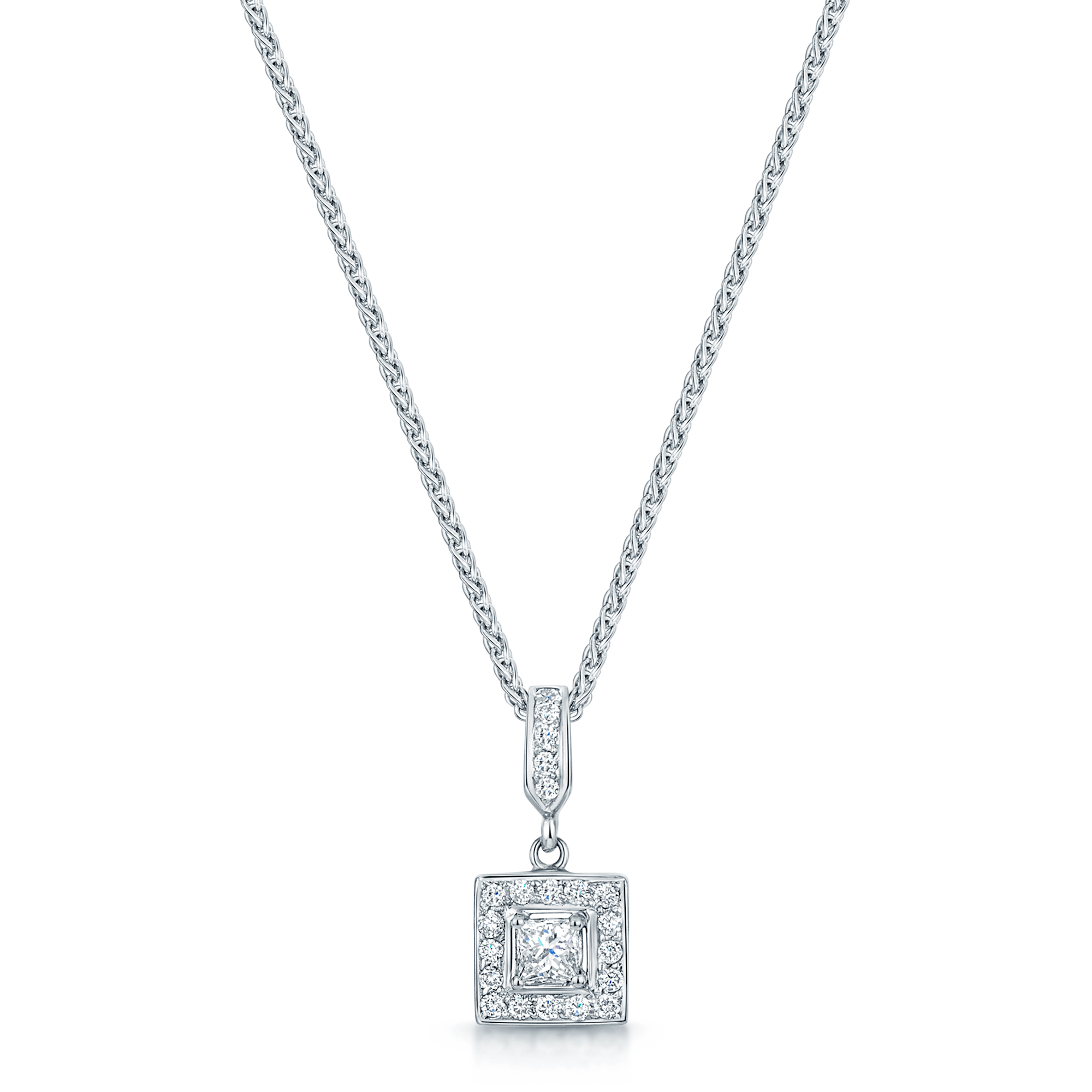 Square diamond pendant online necklace white gold