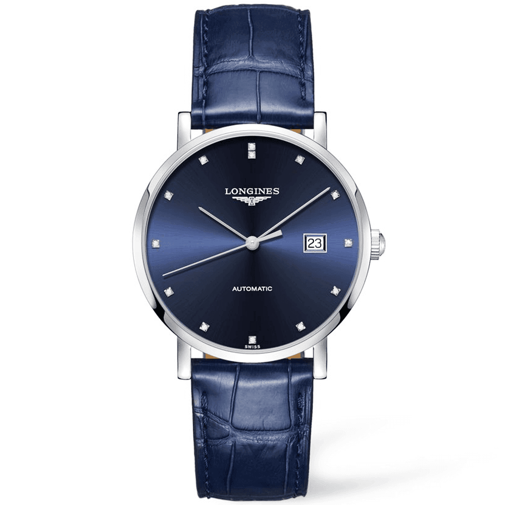 Mens watch blue hot sale dial leather strap