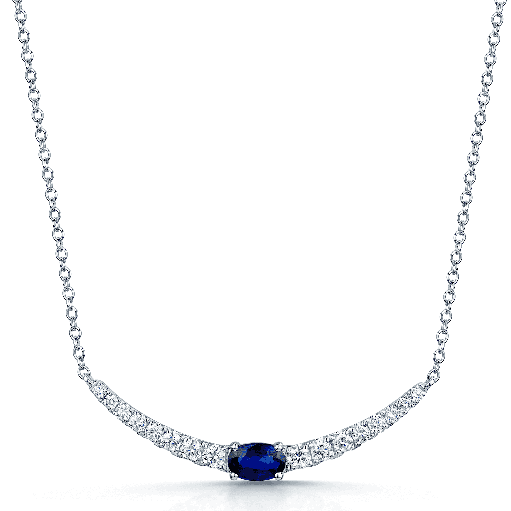 Oval blue sapphire necklace with diamonds