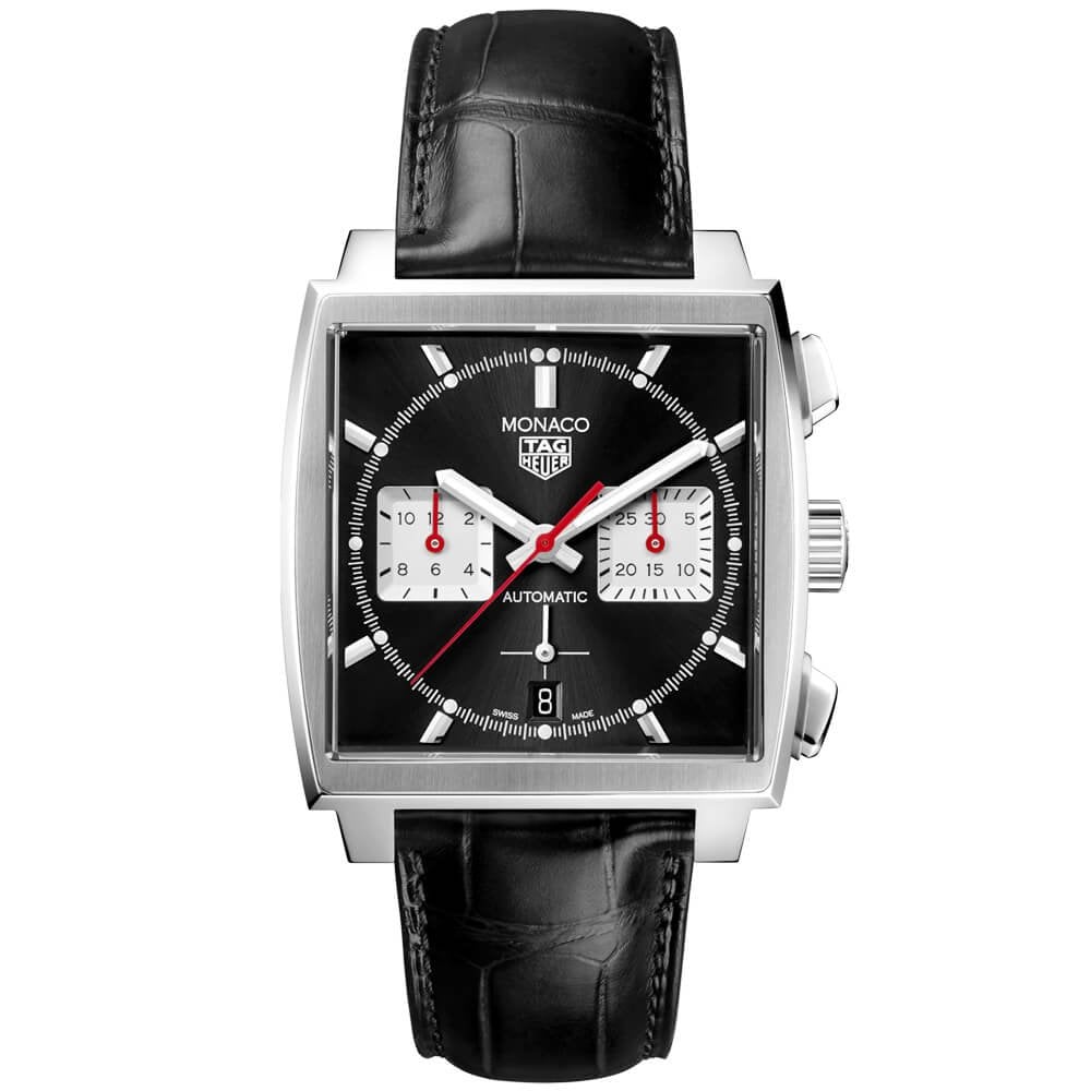 TAG Heuer Monaco 39mm Automatic Chronograph Black Dial Strap Watch