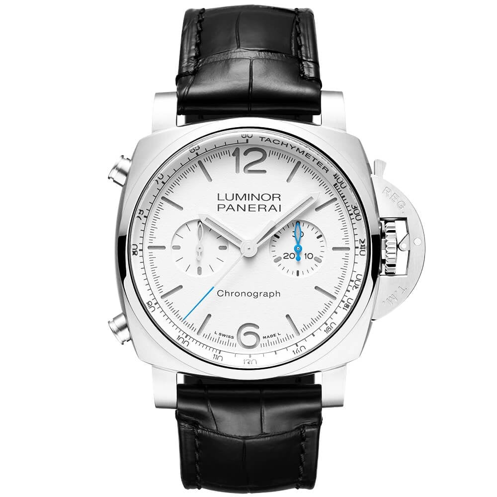 Luminor 44mm White Dial Leather Strap Automatic Chronograph Watch