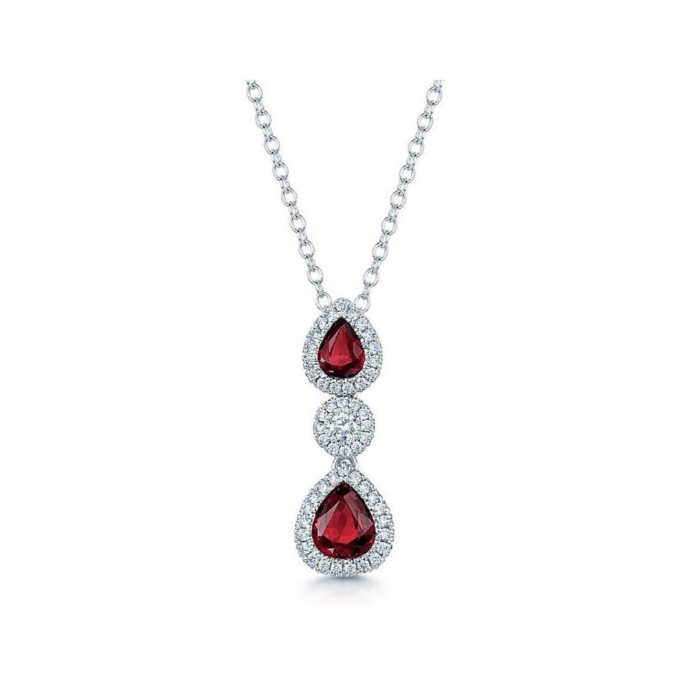 18ct White Gold Pear Shape Ruby & Diamond Pendant