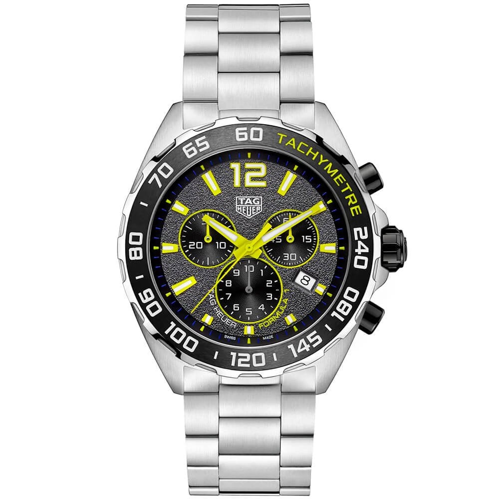 TAG Heuer Formula 1 43mm Grey Yellow Dial Men s Bracelet Watch