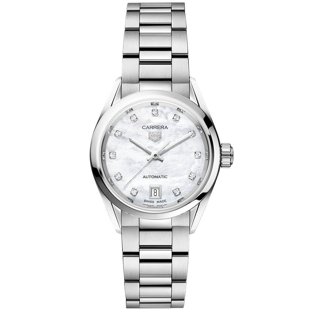 TAG Heuer Carrera 29mm White Mother of Pearl Diamond Dial Ladies Watch