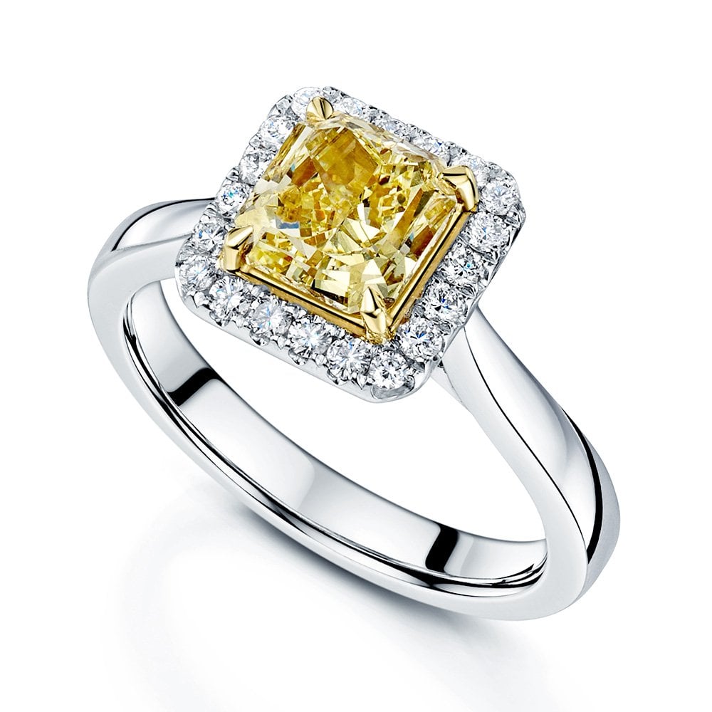 Canary yellow cushion cut clearance diamond ring