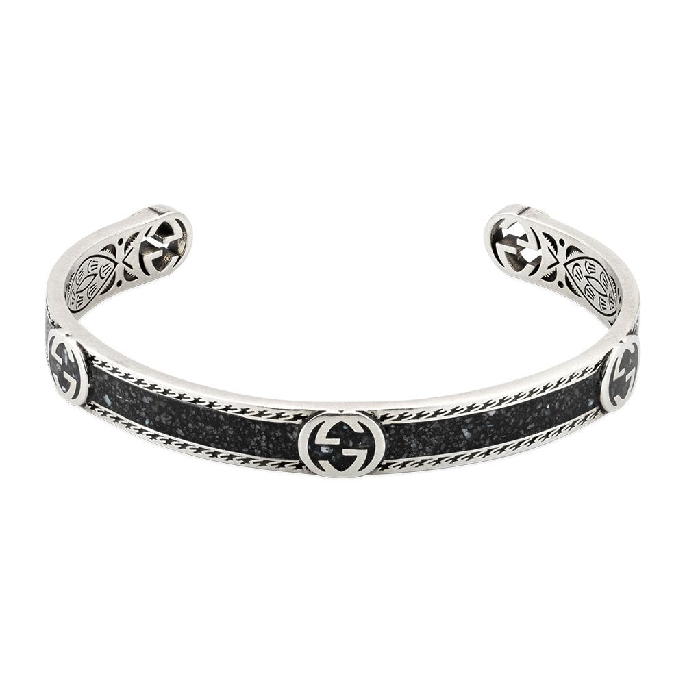 Interlocking G Sterling Silver And Black Enamel Bangle