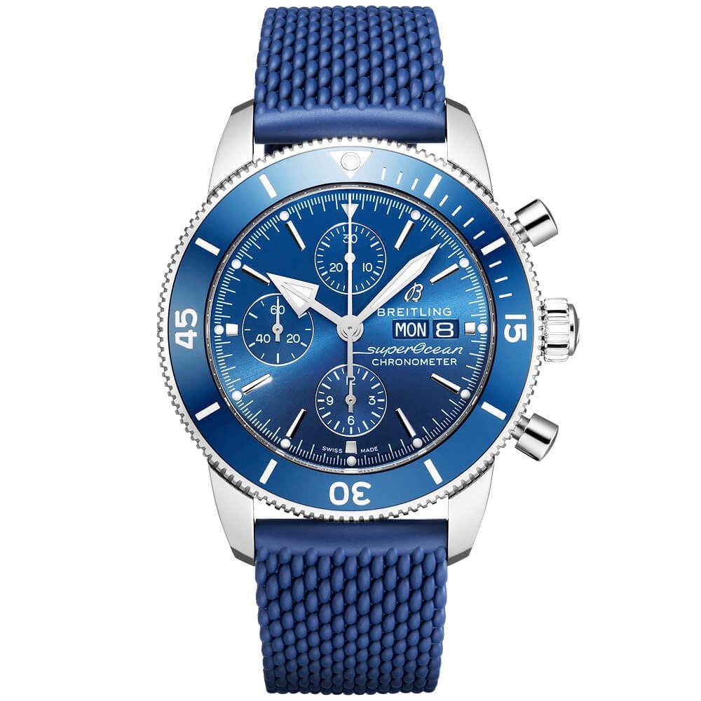 Superocean Heritage II 44mm Blue Dial Day Date Rubber Strap Watch