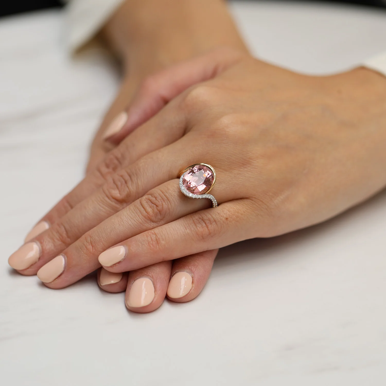 October Birth stone Pink Tourmaline Dress Ring