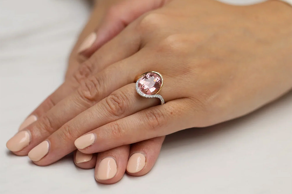 October Birth stone Pink Tourmaline Dress Ring