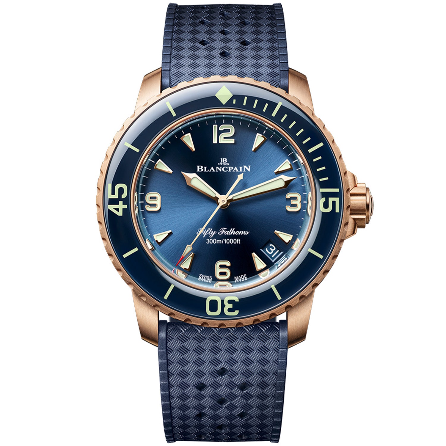 Fifty Fathoms 42.3mm Automatique Blue Dial & Rubber Strap Watch