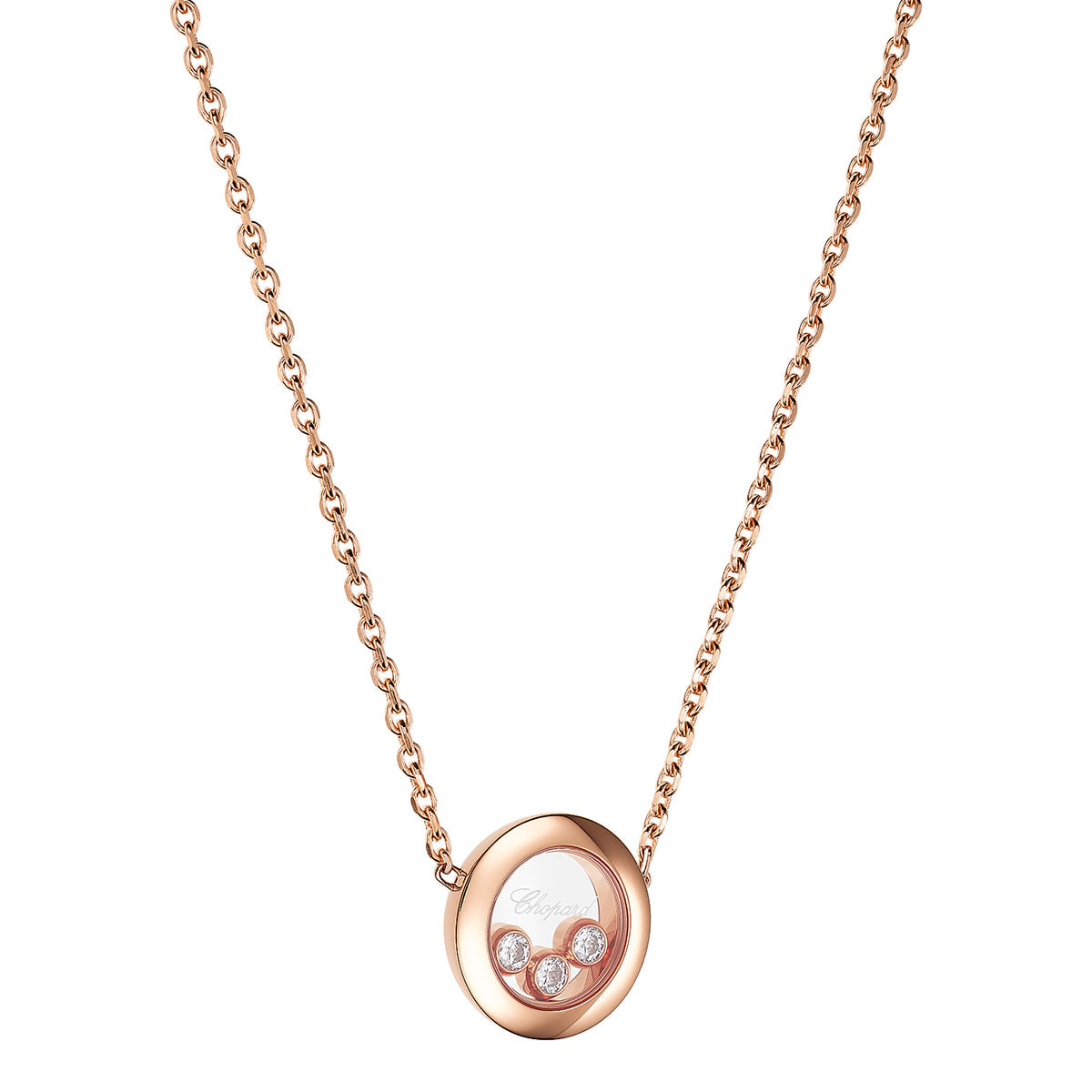 Chopard Happy Diamonds Icons 18ct Rose Gold Three Diamond Necklace - Berry's Jewellers