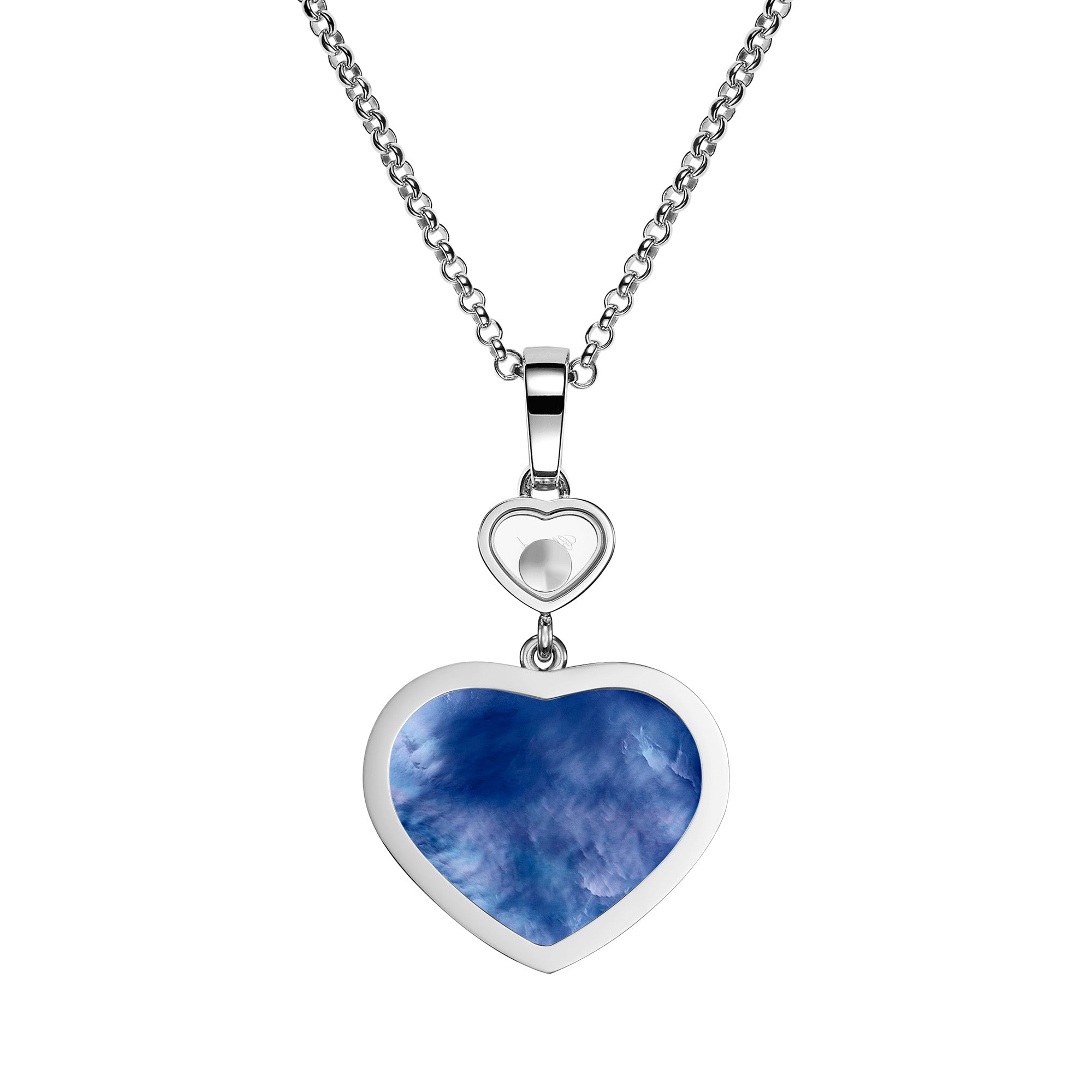 18ct White Gold Happy Hearts Blue Mother of Pearl & Diamond Pendant