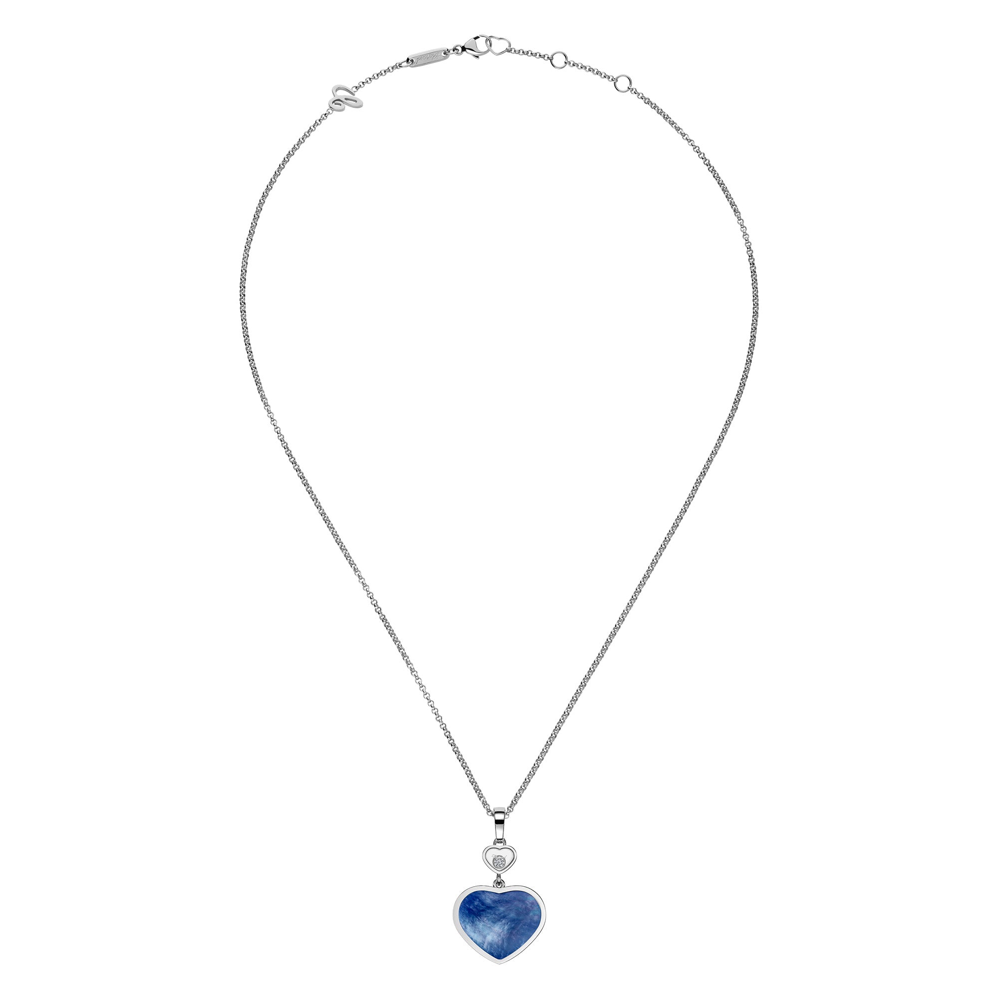 18ct White Gold Happy Hearts Blue Mother of Pearl & Diamond Pendant