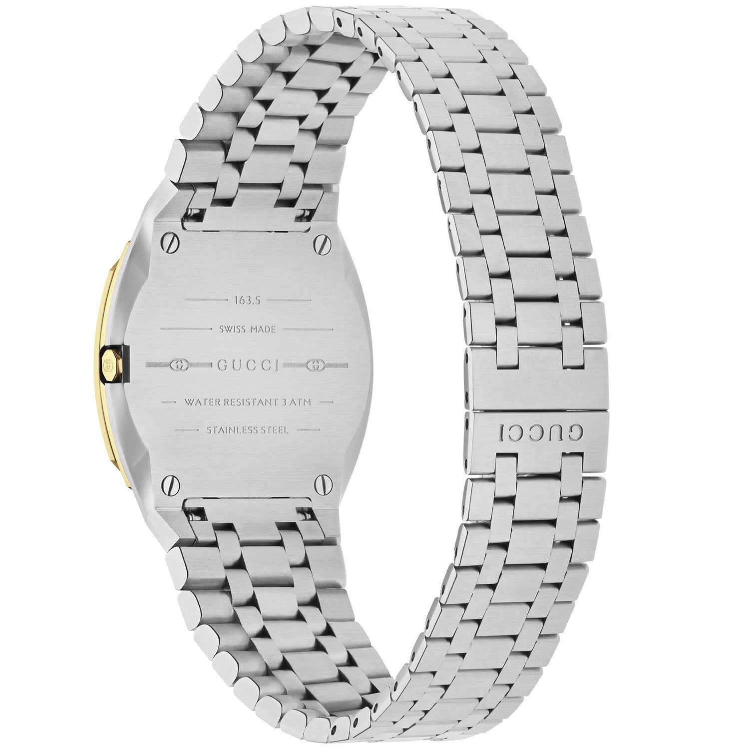 GUCCI 25H 30mm Yellow Dial Two Tone Diamond Bezel Stainless Steel Bracelet Watch