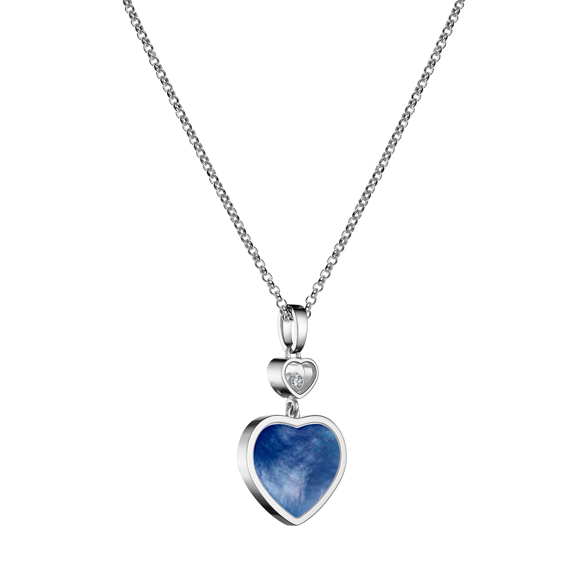 18ct White Gold Happy Hearts Blue Mother of Pearl & Diamond Pendant