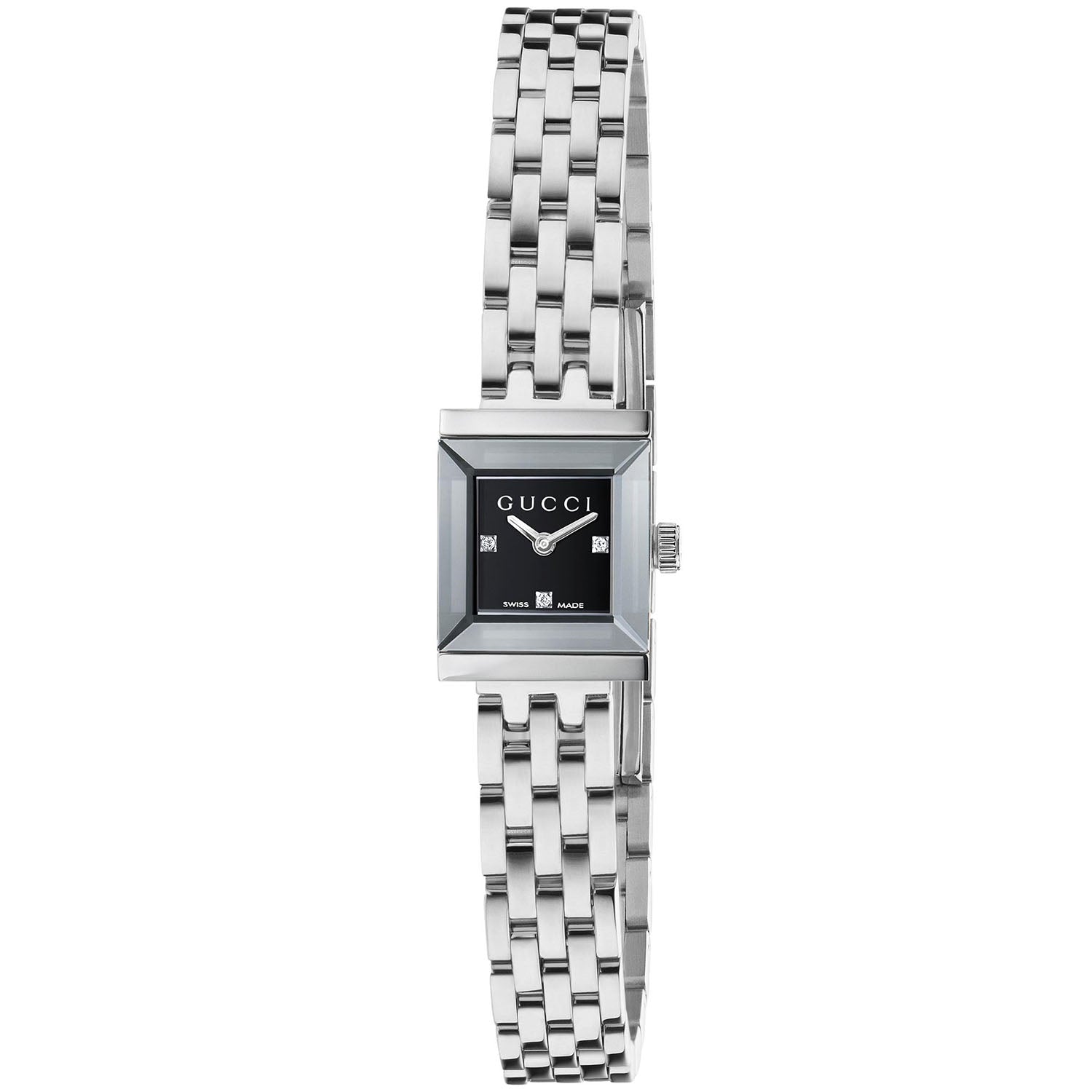 G-Frame Stainless Steel Black Diamond Dial Square Bracelet Watch