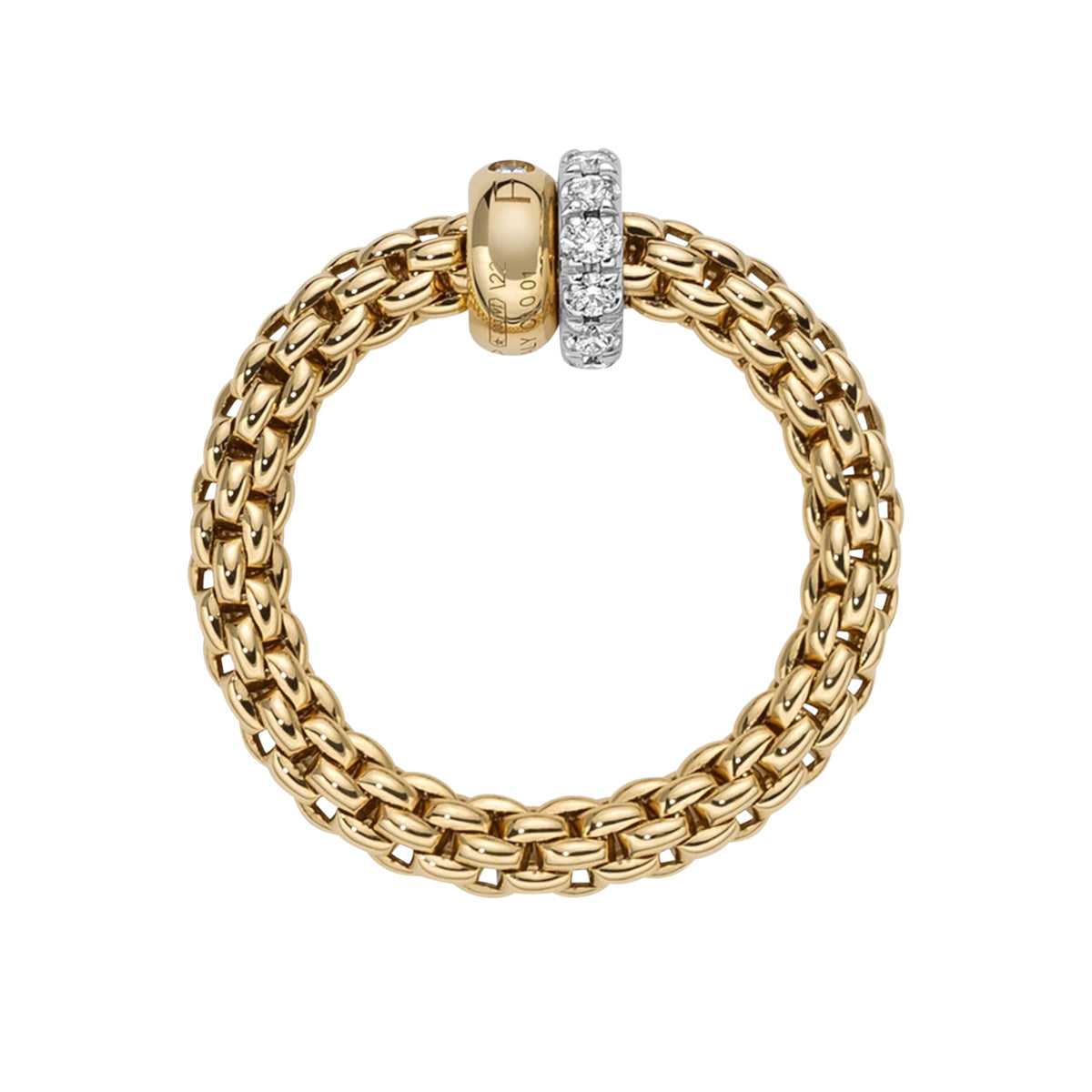 Flex'it Solo 18ct Yellow Gold Ring With One Plain & One Pave Set Diamond Rondel