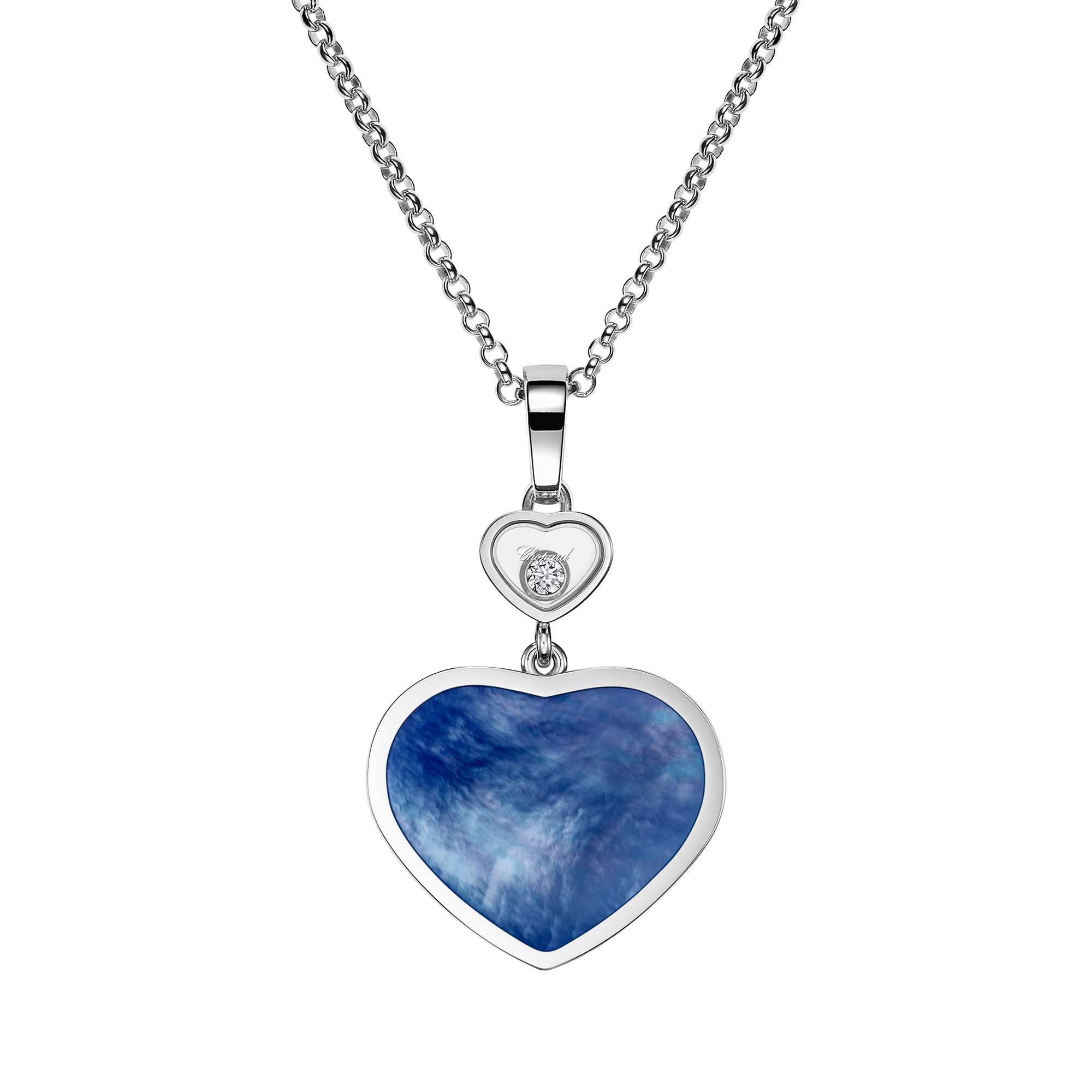 18ct White Gold Happy Hearts Blue Mother of Pearl & Diamond Pendant