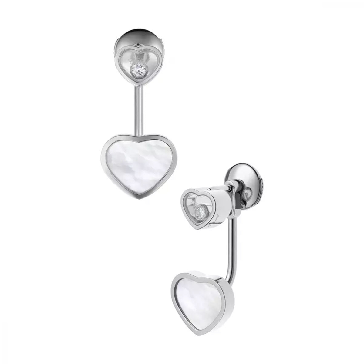 Chopard 18ct White Gold Happy Hearts Mother of Pearl & Diamond Drop Earrings - Berry's Jewellers