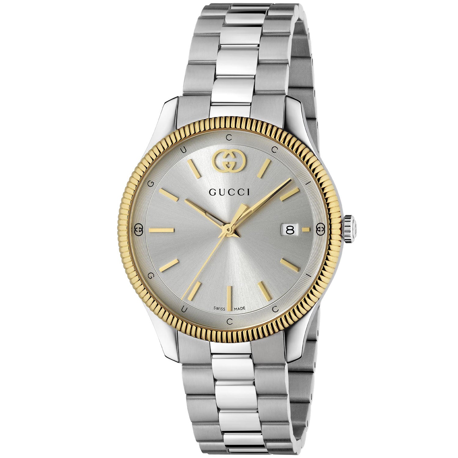 G-Timeless Quartz 38mm Stainless Steel Silver Dial Gold Plated Bezel Bracelet Watch