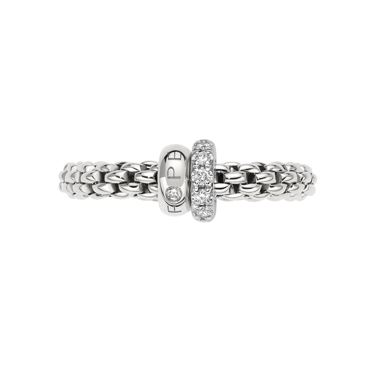 Flex'it Solo 18ct White Gold Ring With One Plain & One Diamond Set Rondel