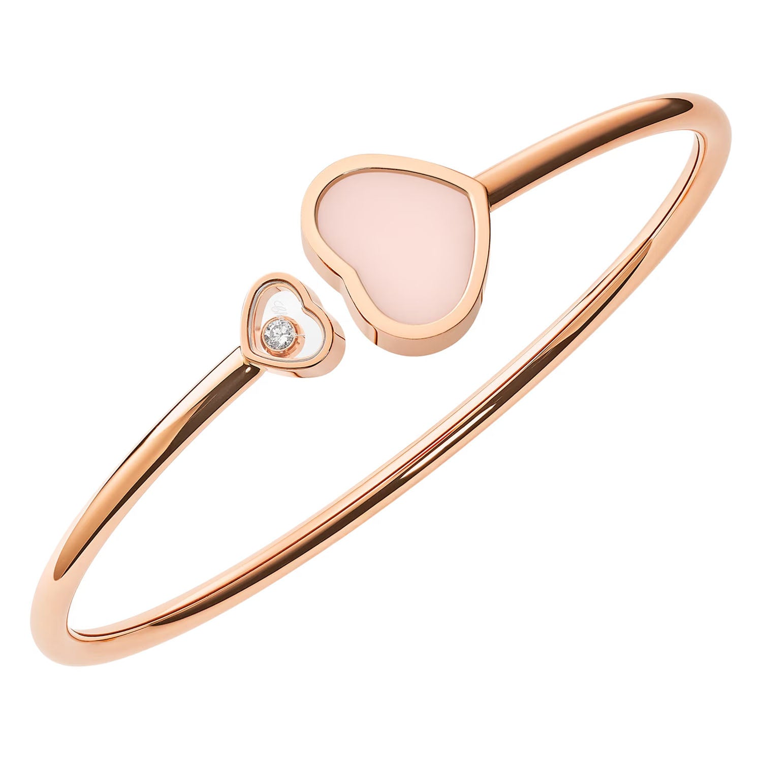 18ct Rose Gold Happy Hearts Pink Mother Of Pearl & Diamond Bangle