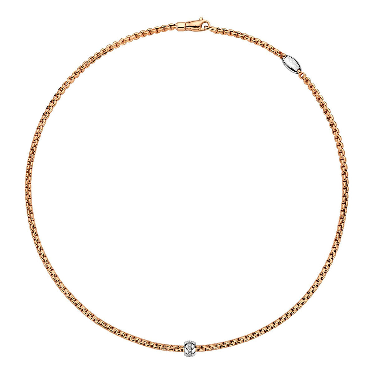 FOPE Eka 18ct Rose Gold Necklace With White Gold Diamond Set Rondel - Berry's Jewellers