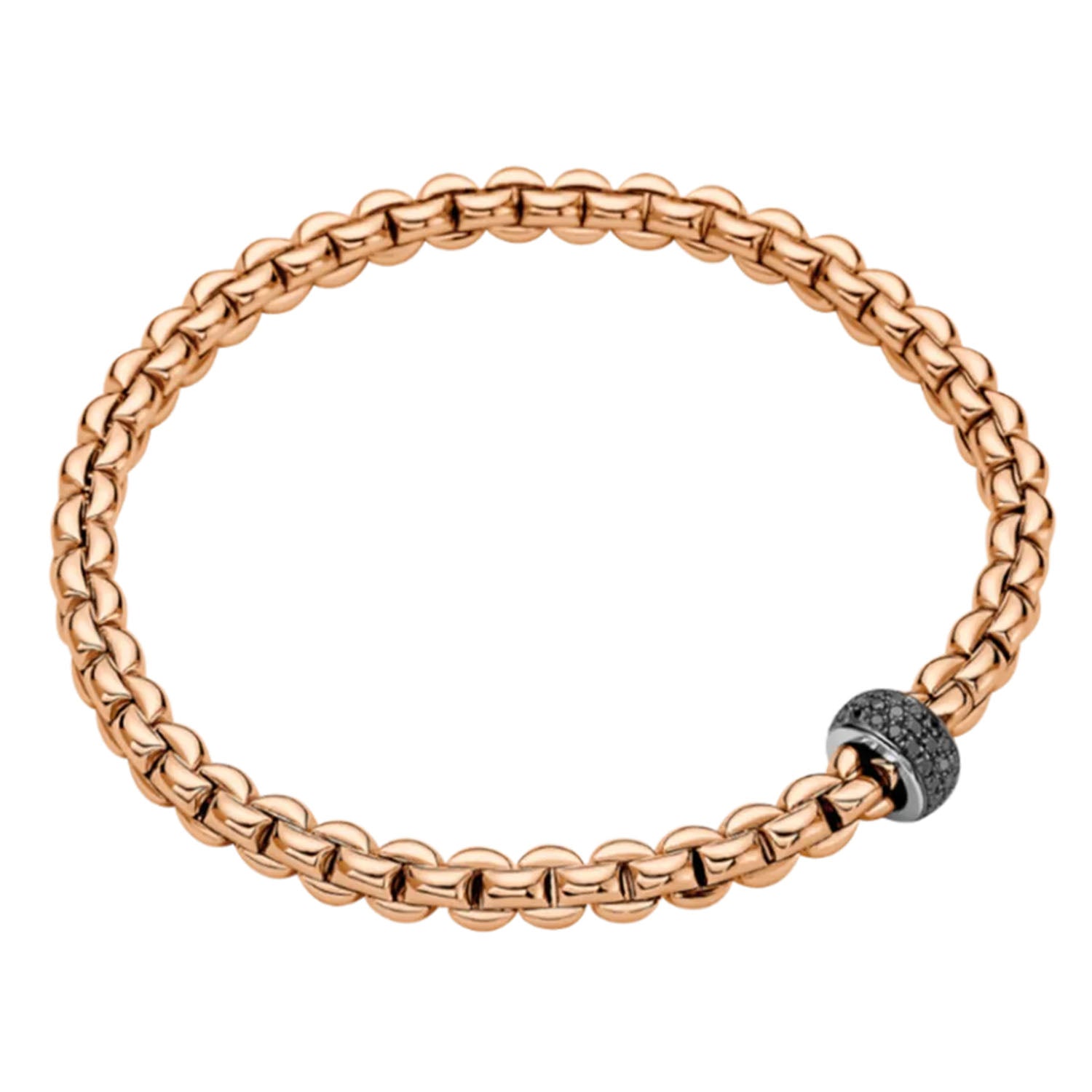 FOPE Eka 18ct Rose Gold Flex'it Bracelet With Pave Set Black Diamond Rondle - Berry's Jewellers