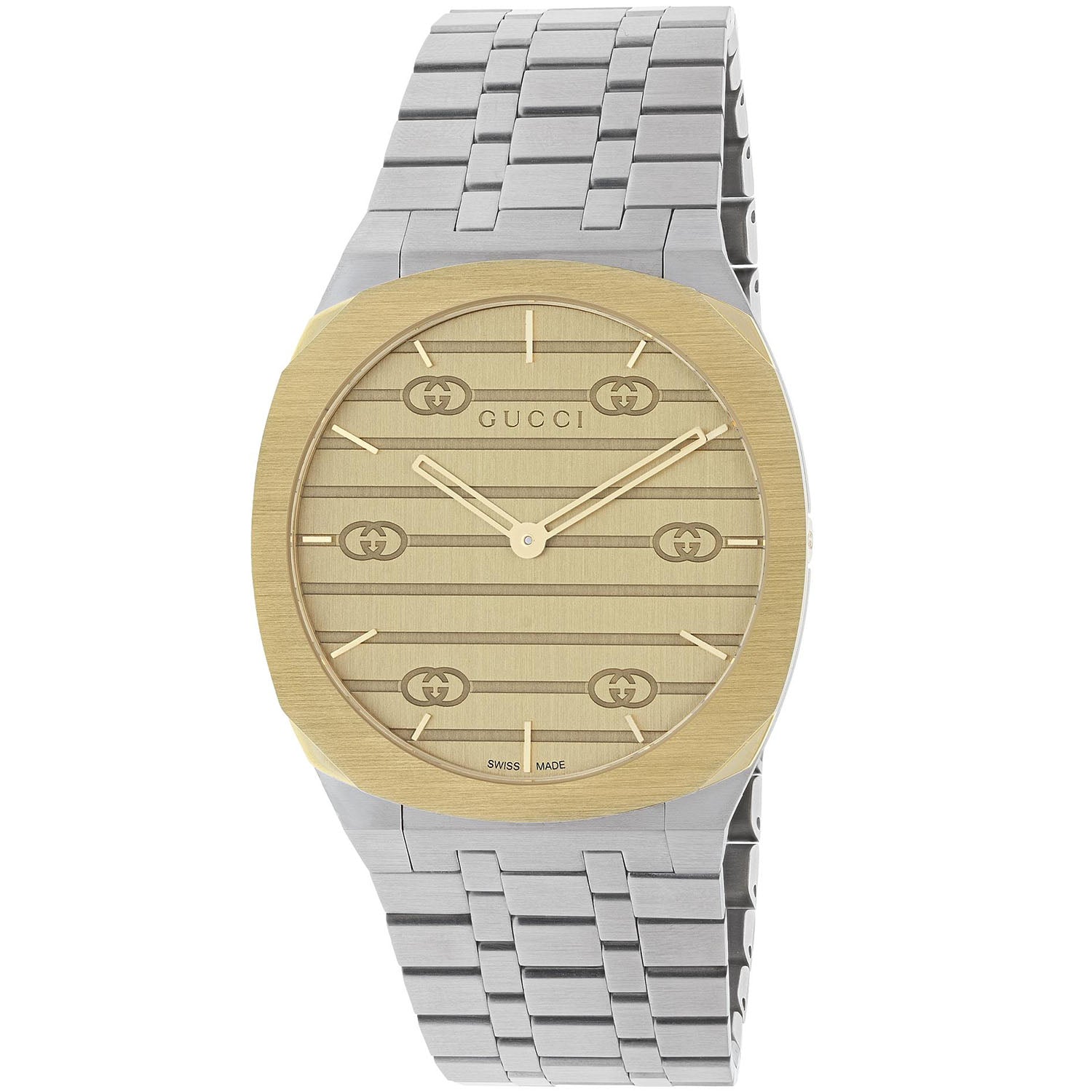 GUCCI 25H 34mm Yellow Dial & Two Tone Stainless Steel Bracelet Watch