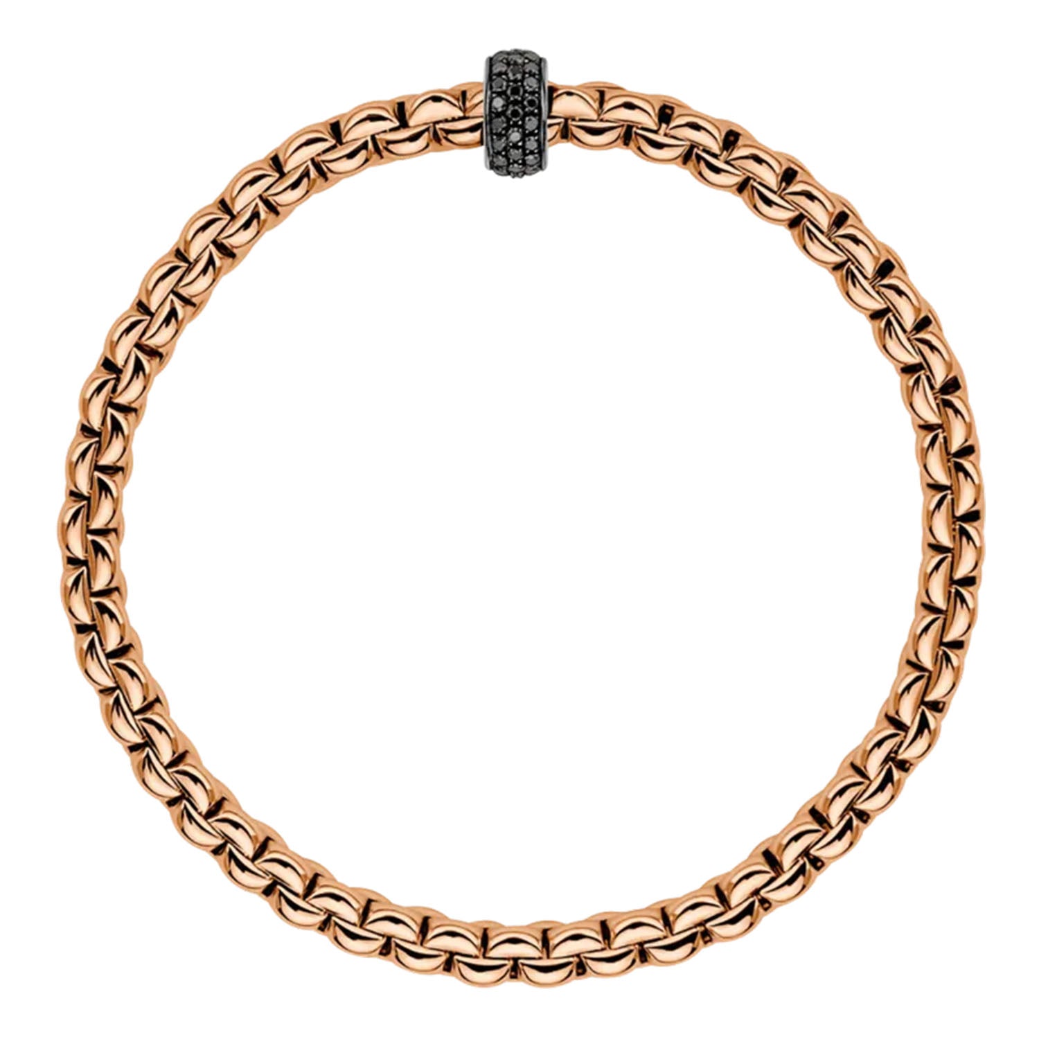 FOPE Eka 18ct Rose Gold Flex'it Bracelet With Pave Set Black Diamond Rondle - Berry's Jewellers