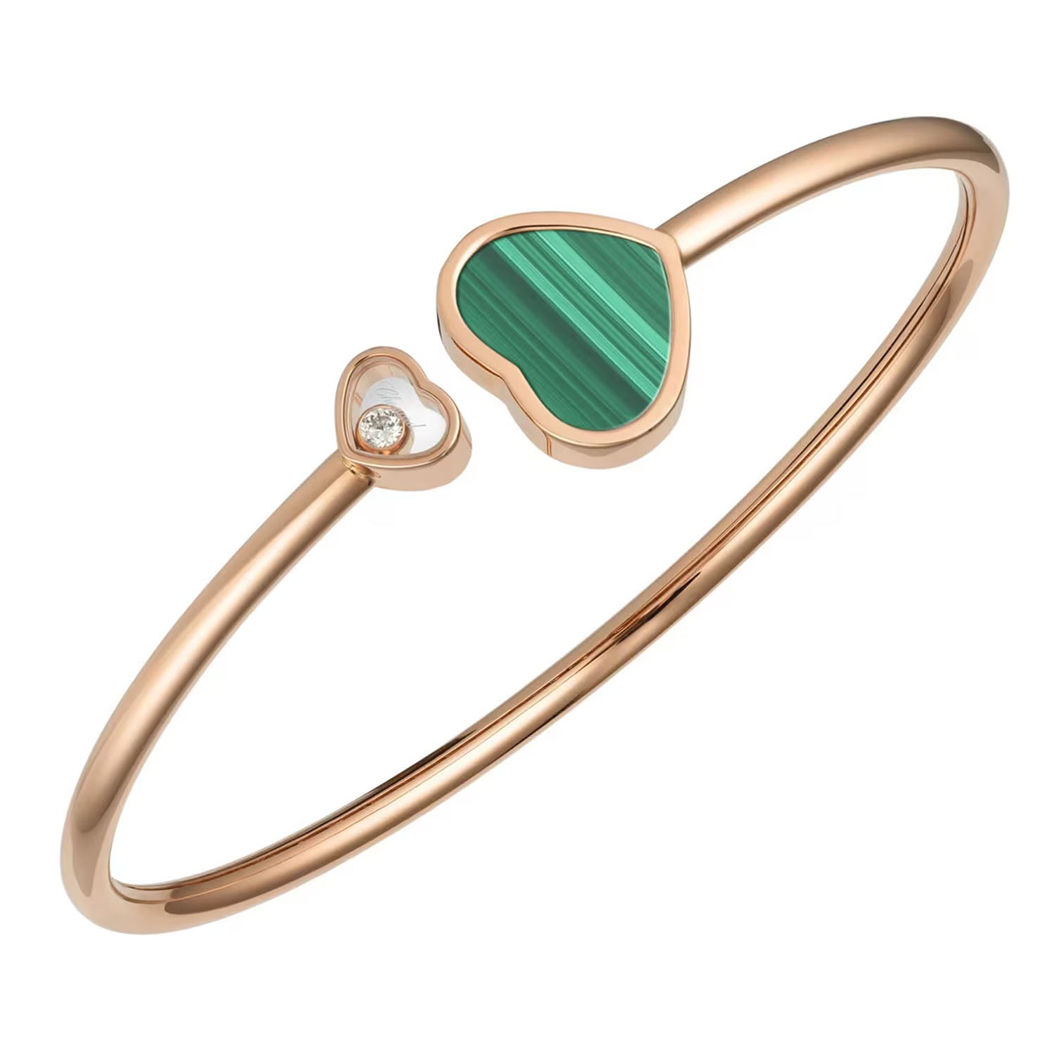 18ct Rose Gold Happy Hearts Malachite & Diamond Bangle