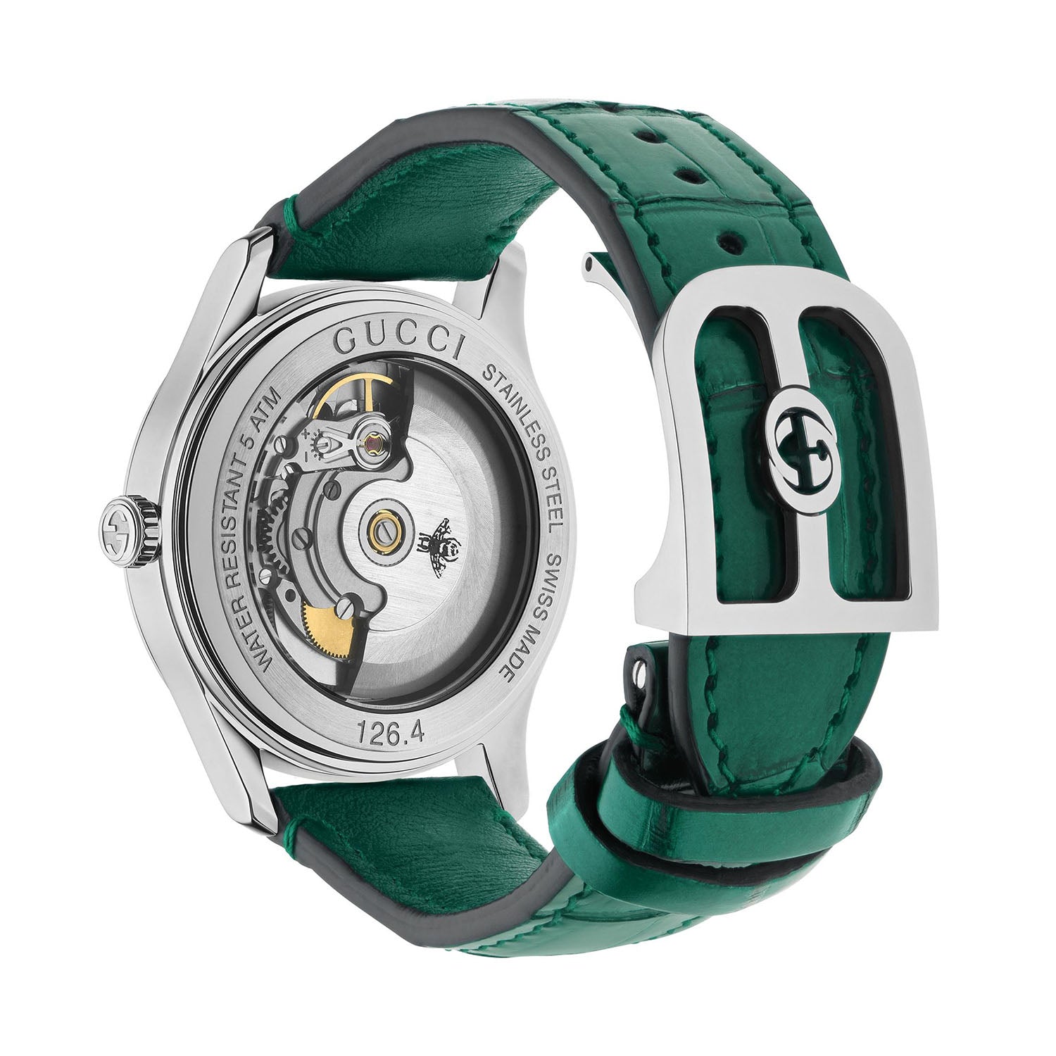 G-Timeless 38mm Automatic Green Leather Strap Watch With A Green Malachite Dial