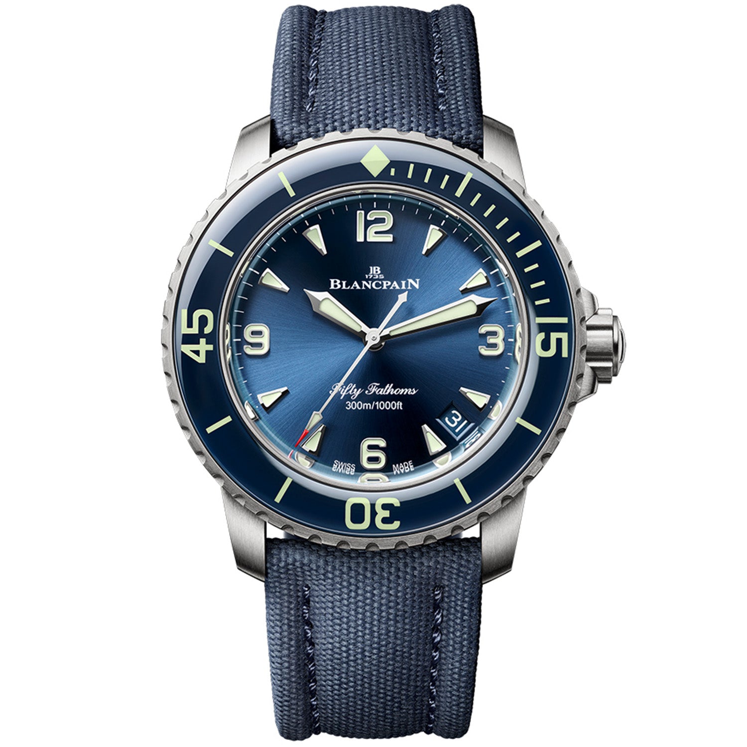 Fifty Fathoms 42.3mm Automatique Blue Dial & Canvas Strap Watch