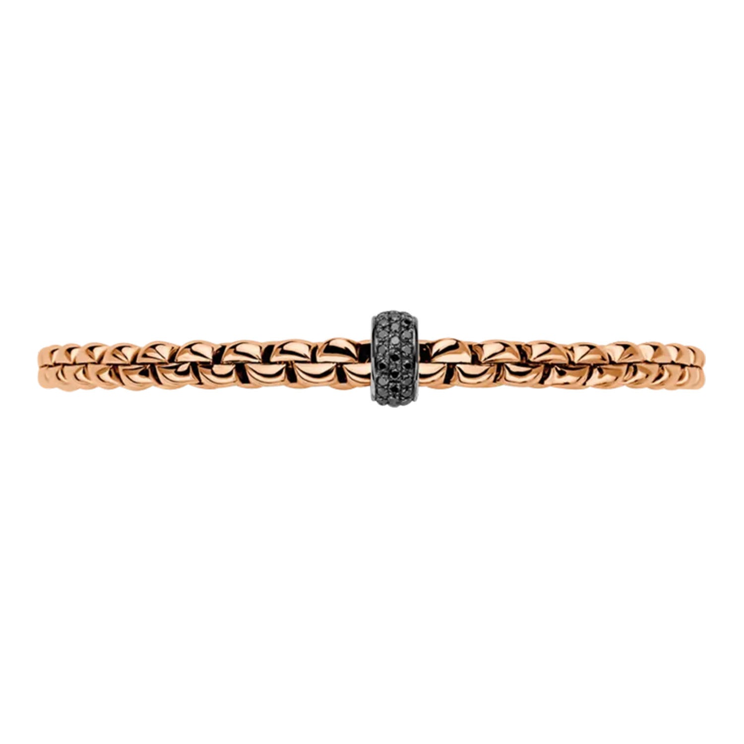 FOPE Eka 18ct Rose Gold Flex'it Bracelet With Pave Set Black Diamond Rondle - Berry's Jewellers