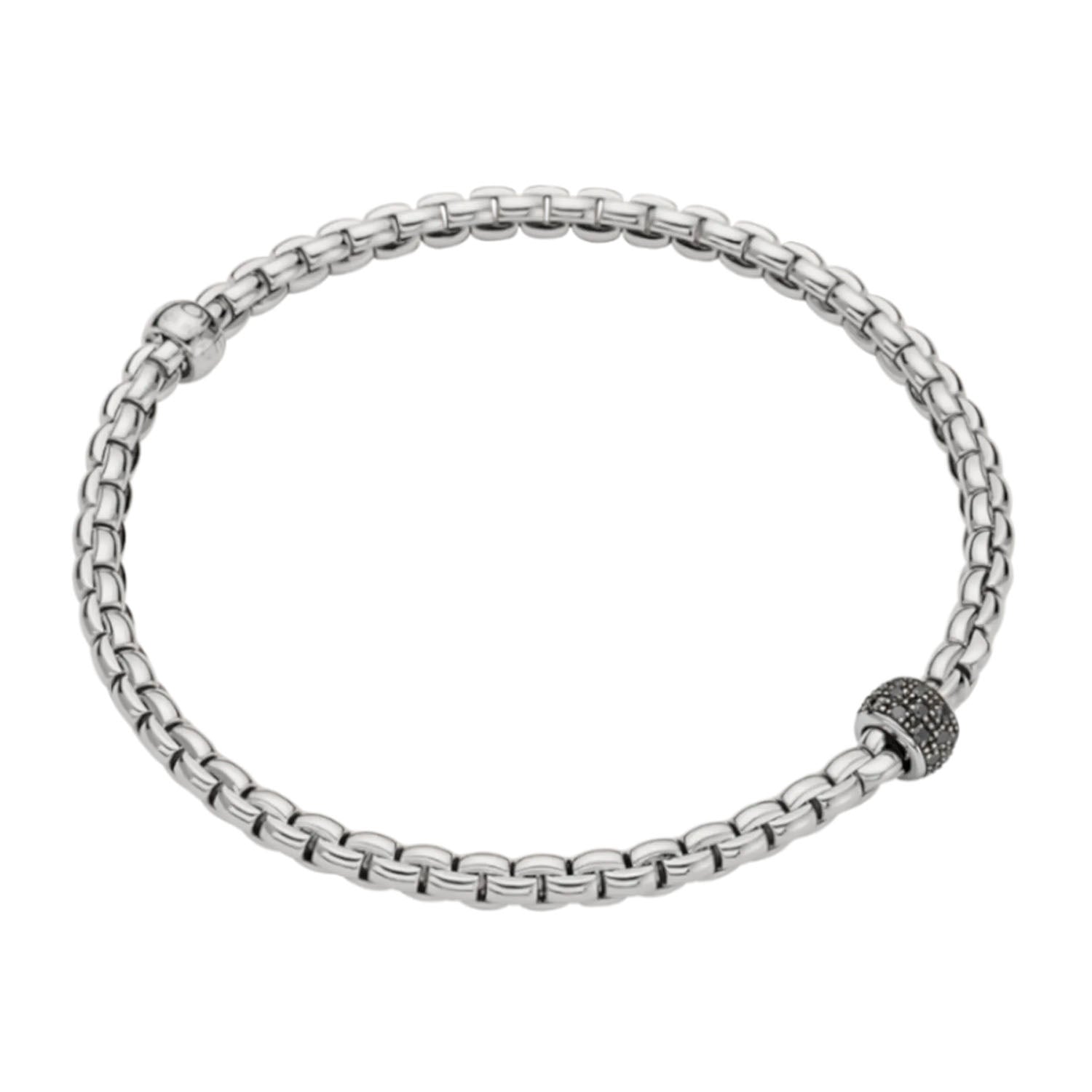 FOPE Eka 18ct White Gold Flex'it Bracelet With Pave Set Black Diamond Rondle - Berry's Jewellers