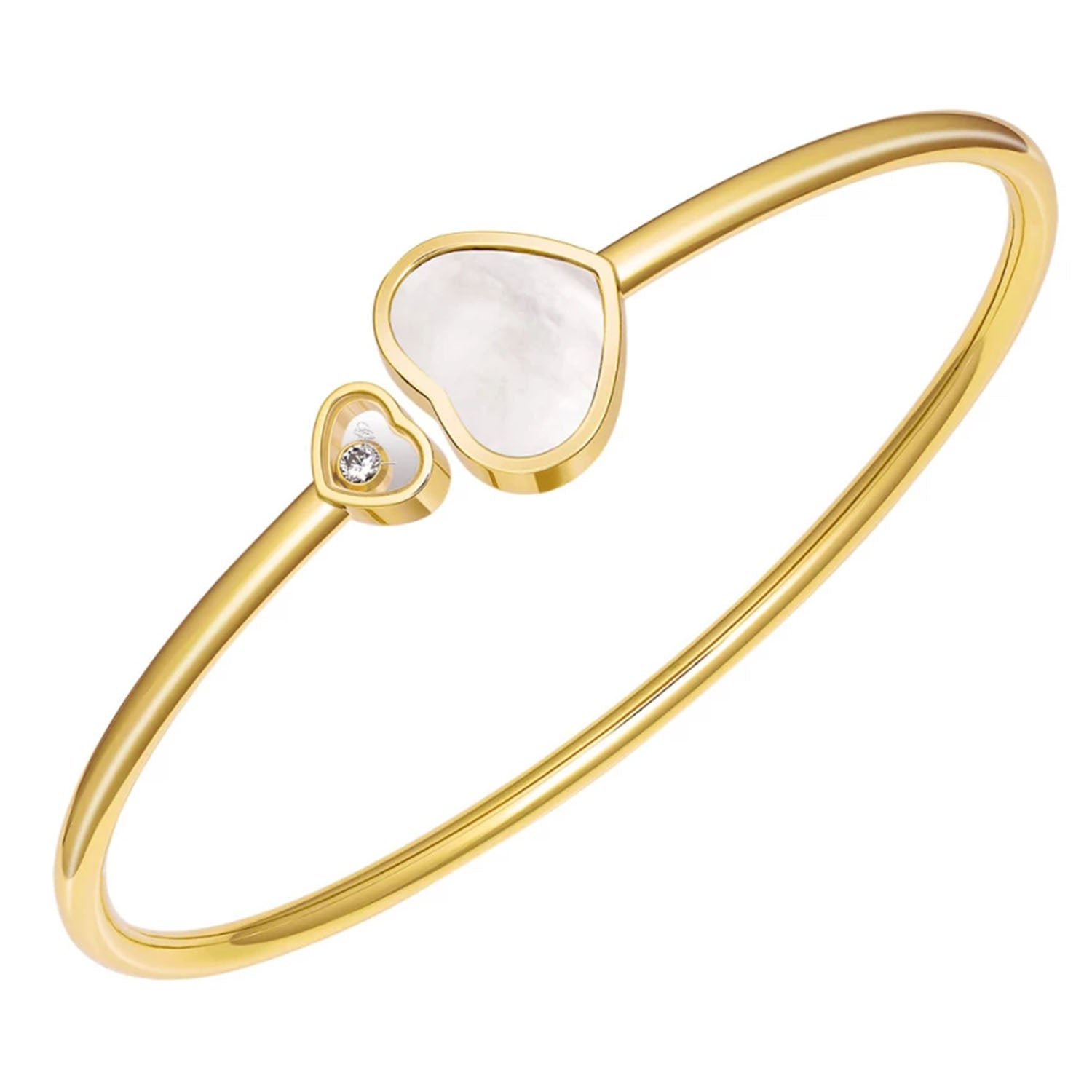 18ct Yellow Gold Happy Hearts Mother Of Pearl & Diamond Bangle