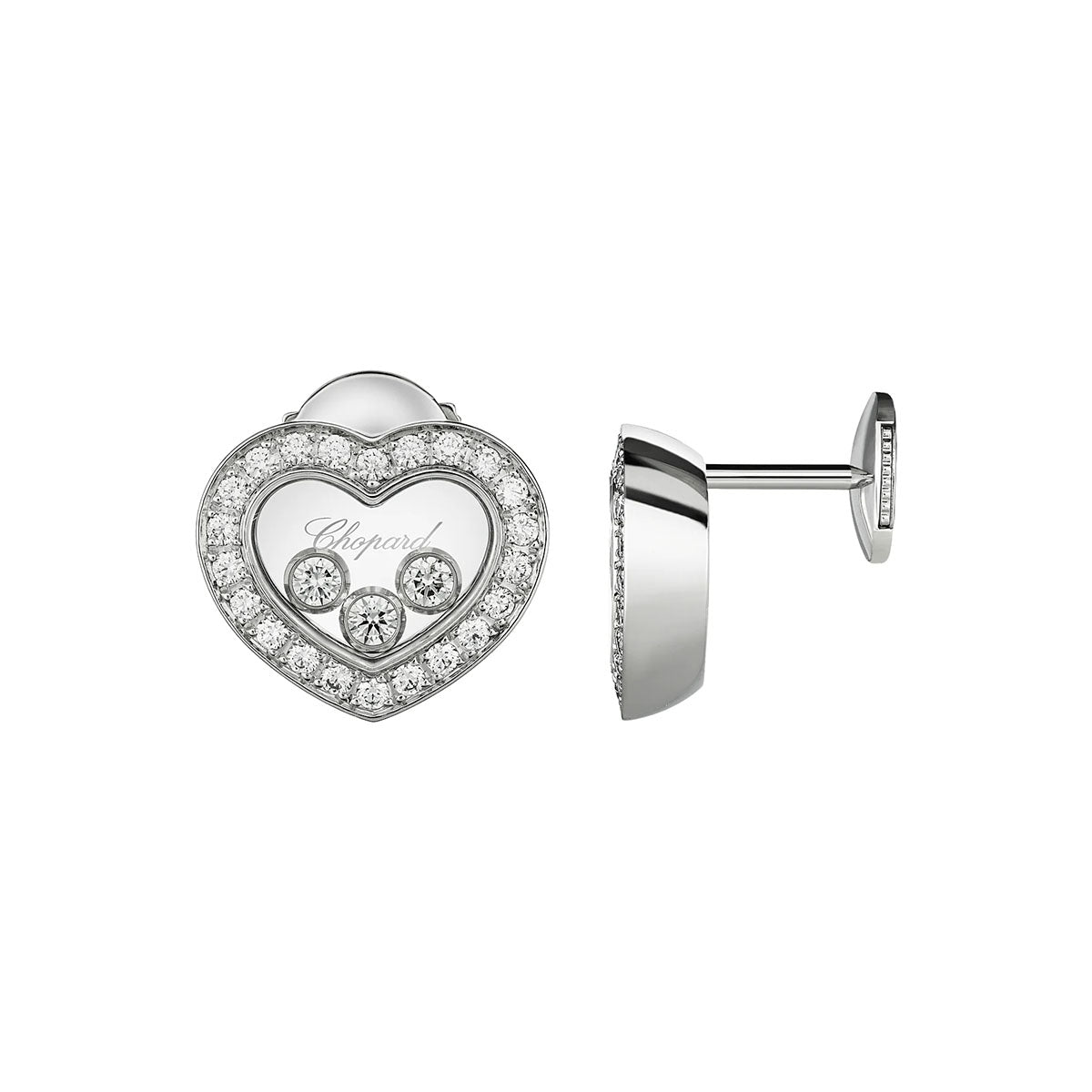 Chopard Happy Diamonds Icons 18ct White Gold Three Stone Heart Earrings - Berry's Jewellers