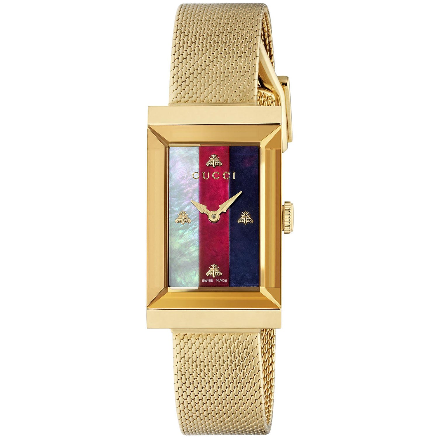 G-Frame 34mm Yellow PVD White & Red/Blue Dial Ladies Steel Bracelet Watch