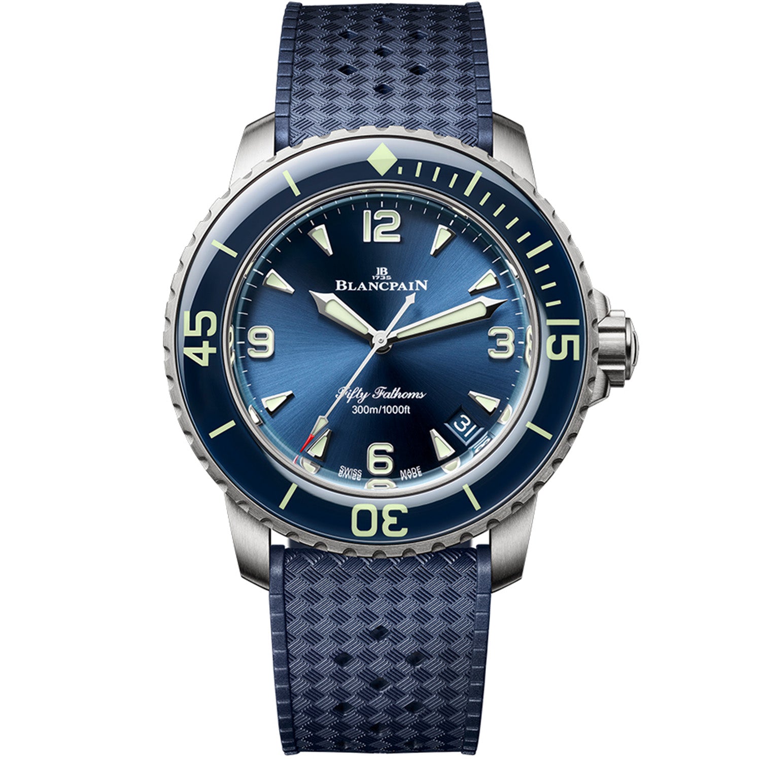 Fifty Fathoms 42.3mm Automatique Blue Dial & Rubber Strap Watch