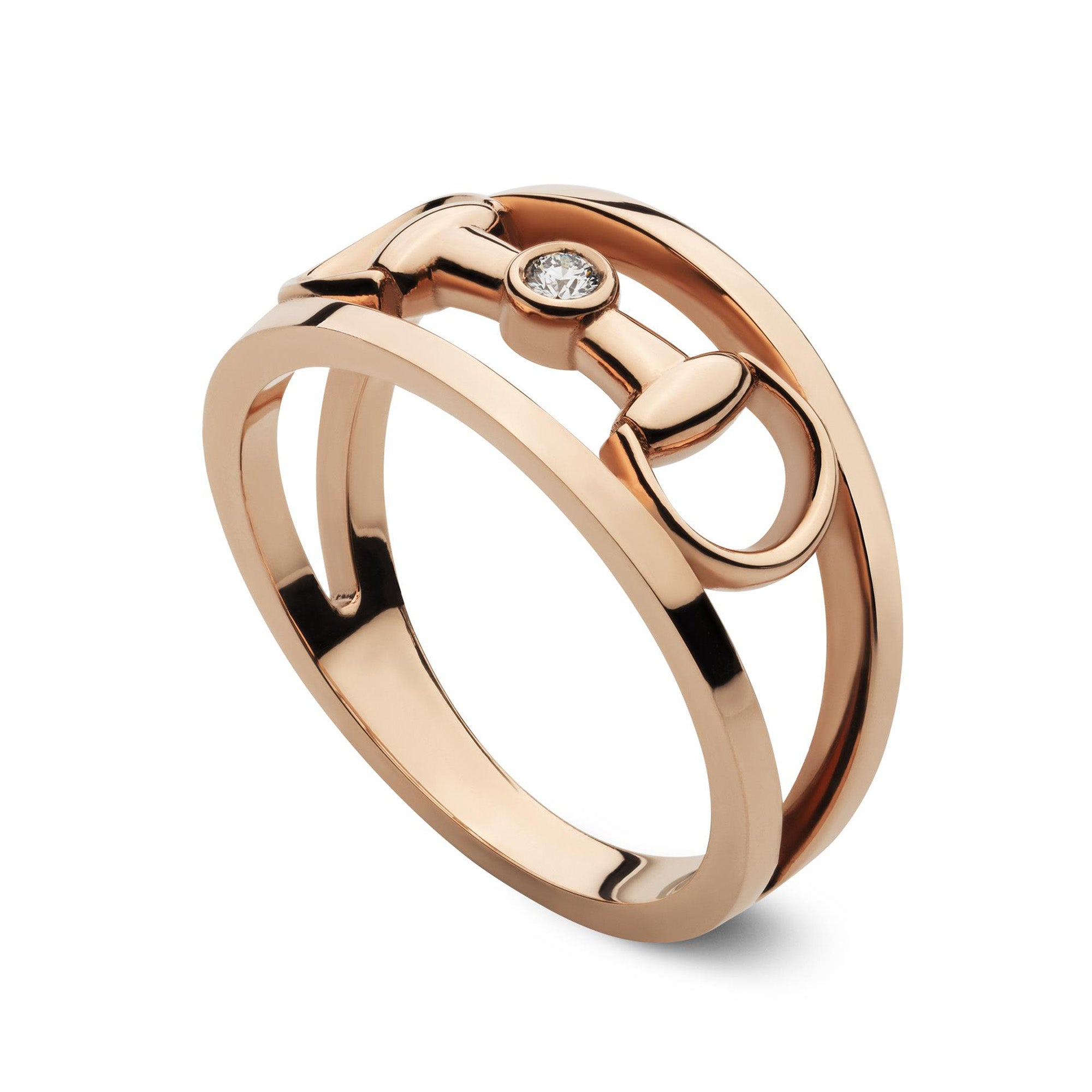 Gucci Horsebit 18ct Rose Gold And Diamond Wide Dress Ring