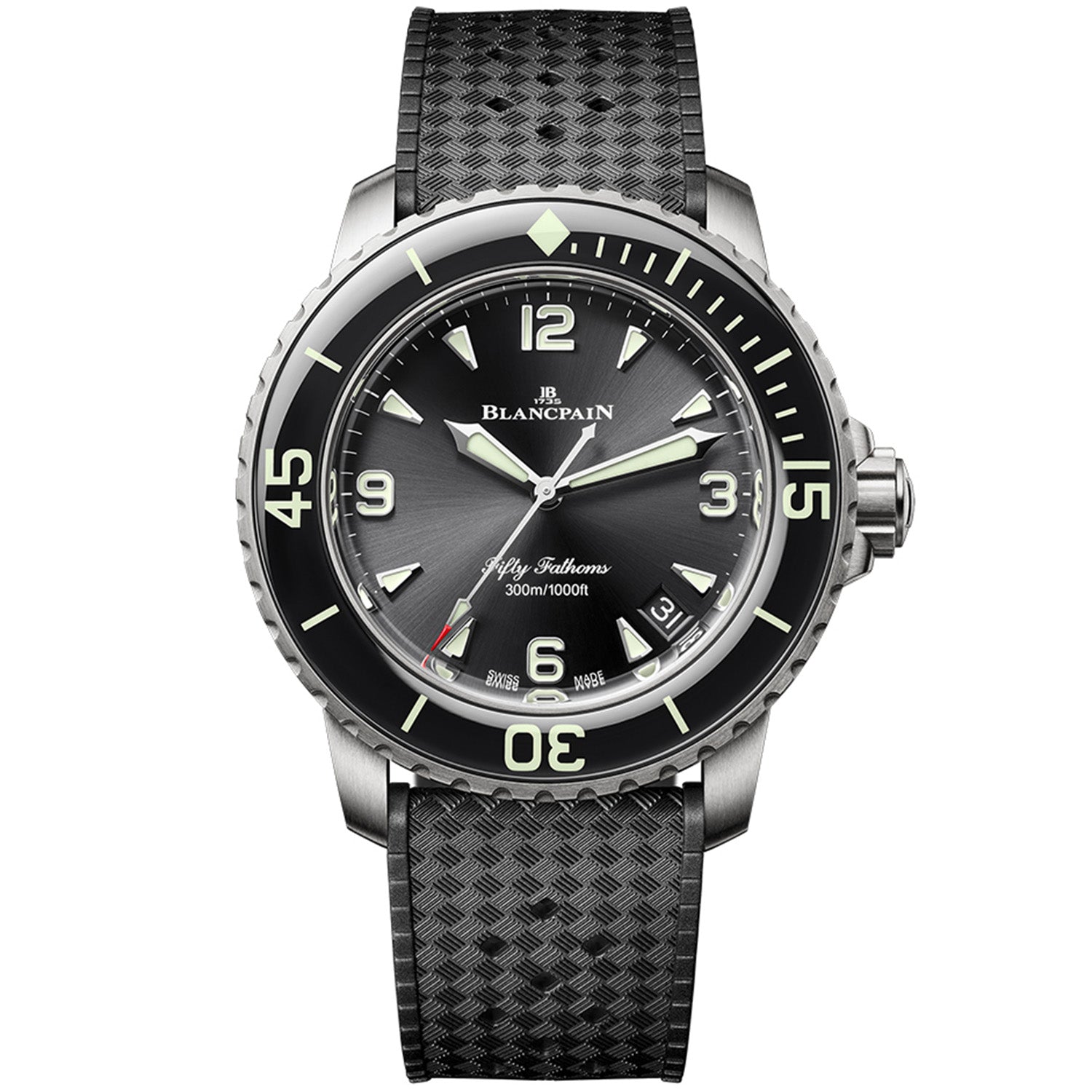 Fifty Fathoms 42.3mm Automatique Black Dial & Rubber Strap Watch