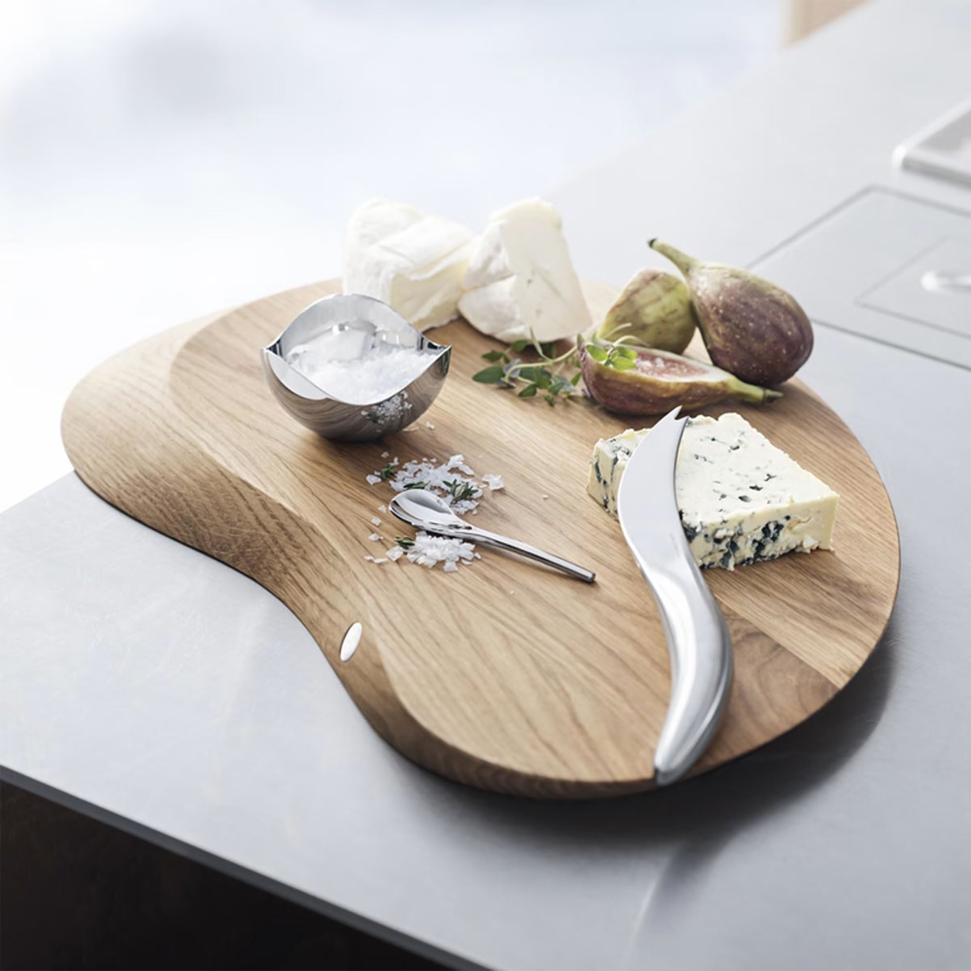 Stainless Steel And Oak Forma Cheeseboard And Knife Set