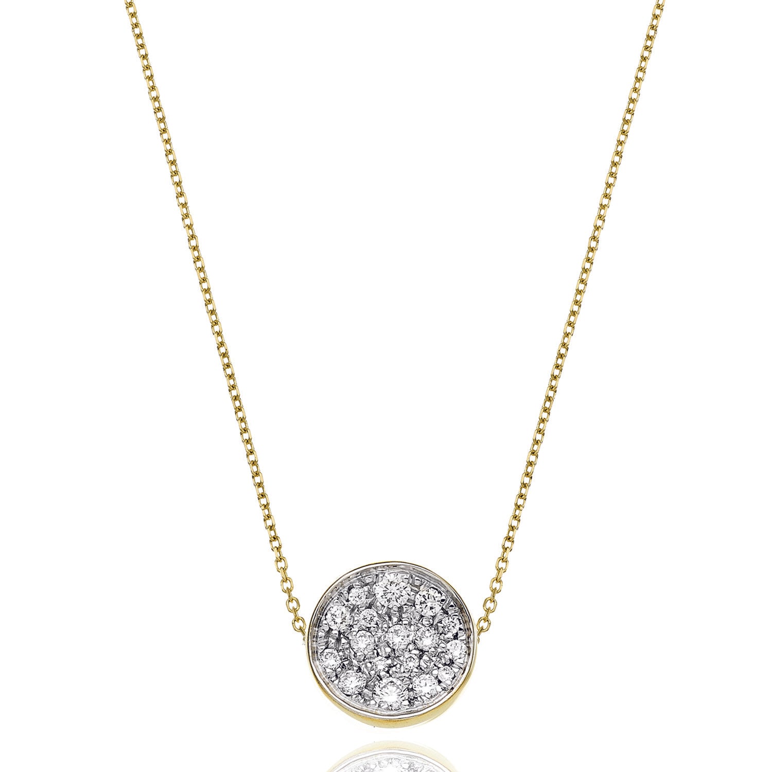 Armillas Glow 18ct Yellow Gold Flat Circle Diamond Pave Set Pendant