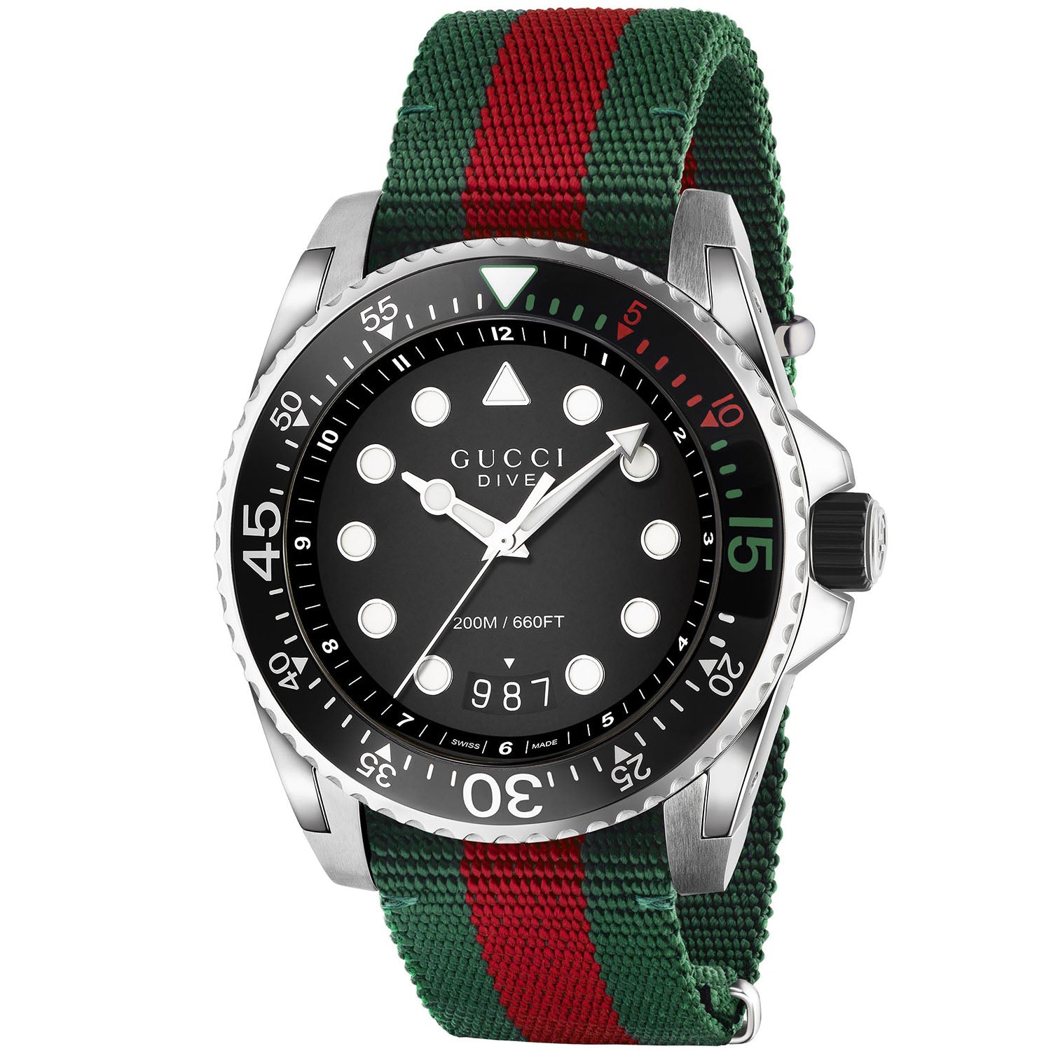 Gucci Dive 45mm Quartz Strap Watch With A Black Dial & Black Bezel