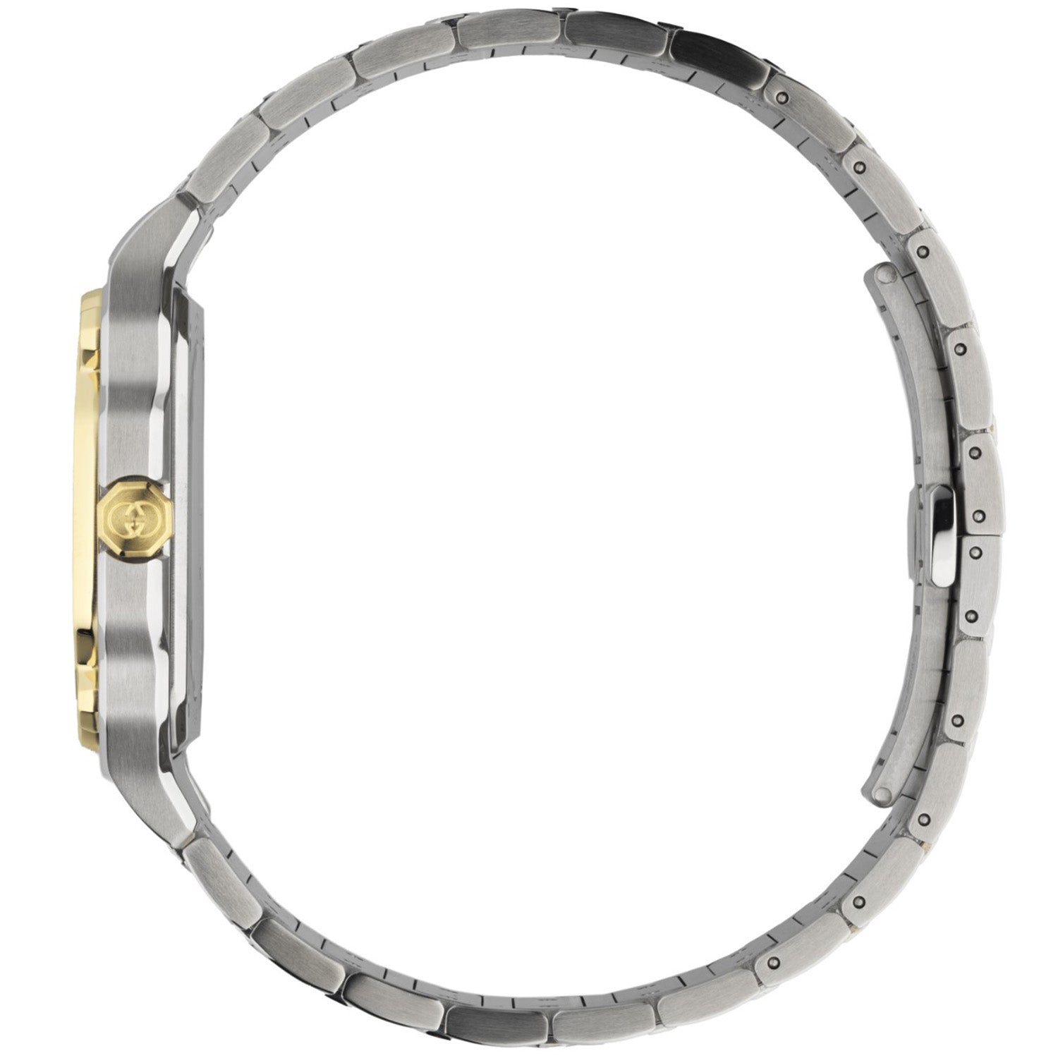 Gucci Gucci G-Flat Automatic 36 mm Stainless Steel Silver Dial Gold Plated Bezel Bracelet Watch - Berry's Jewellers