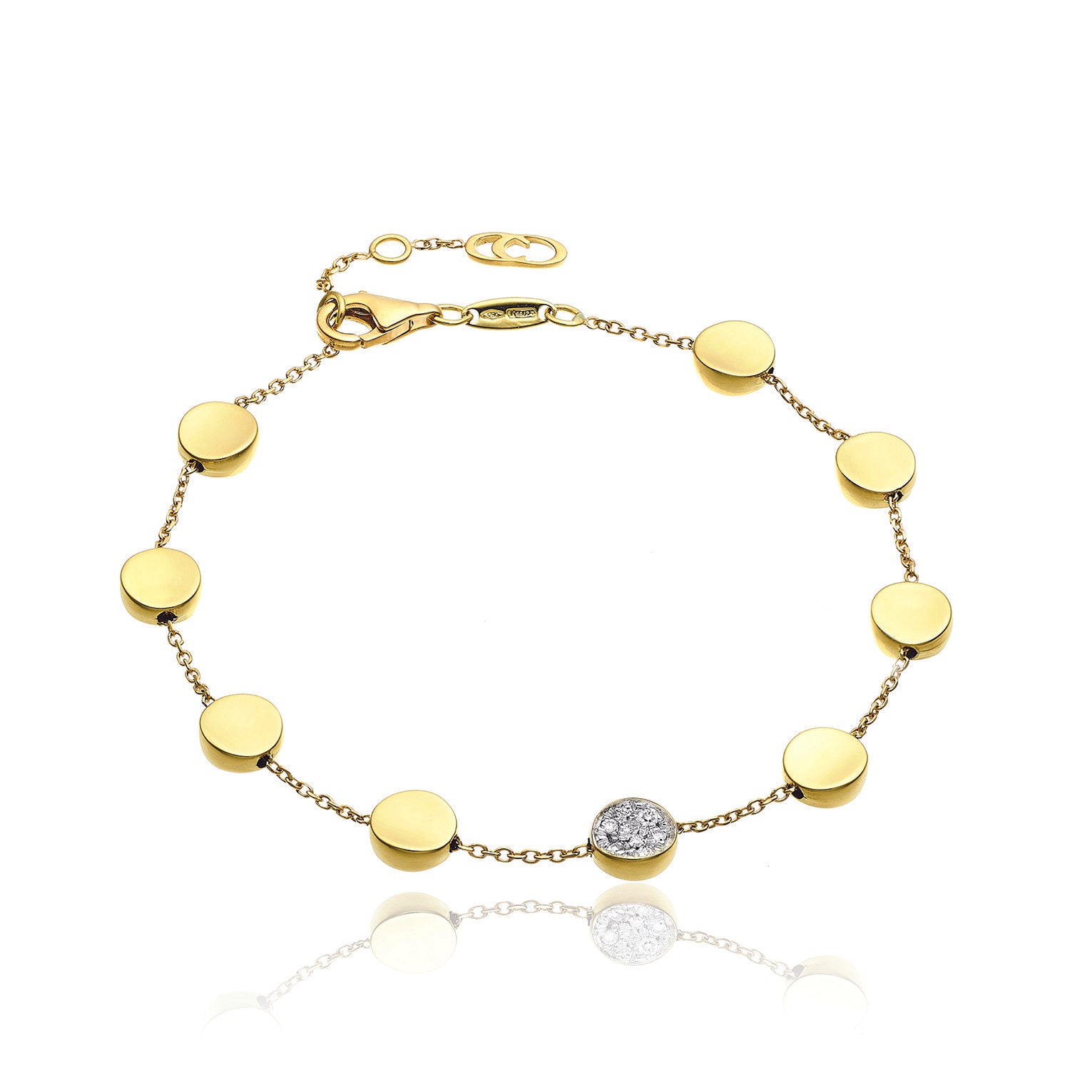 Armillas Glow 18ct Yellow Gold Flat Circle Diamond Pave Set Bracelet